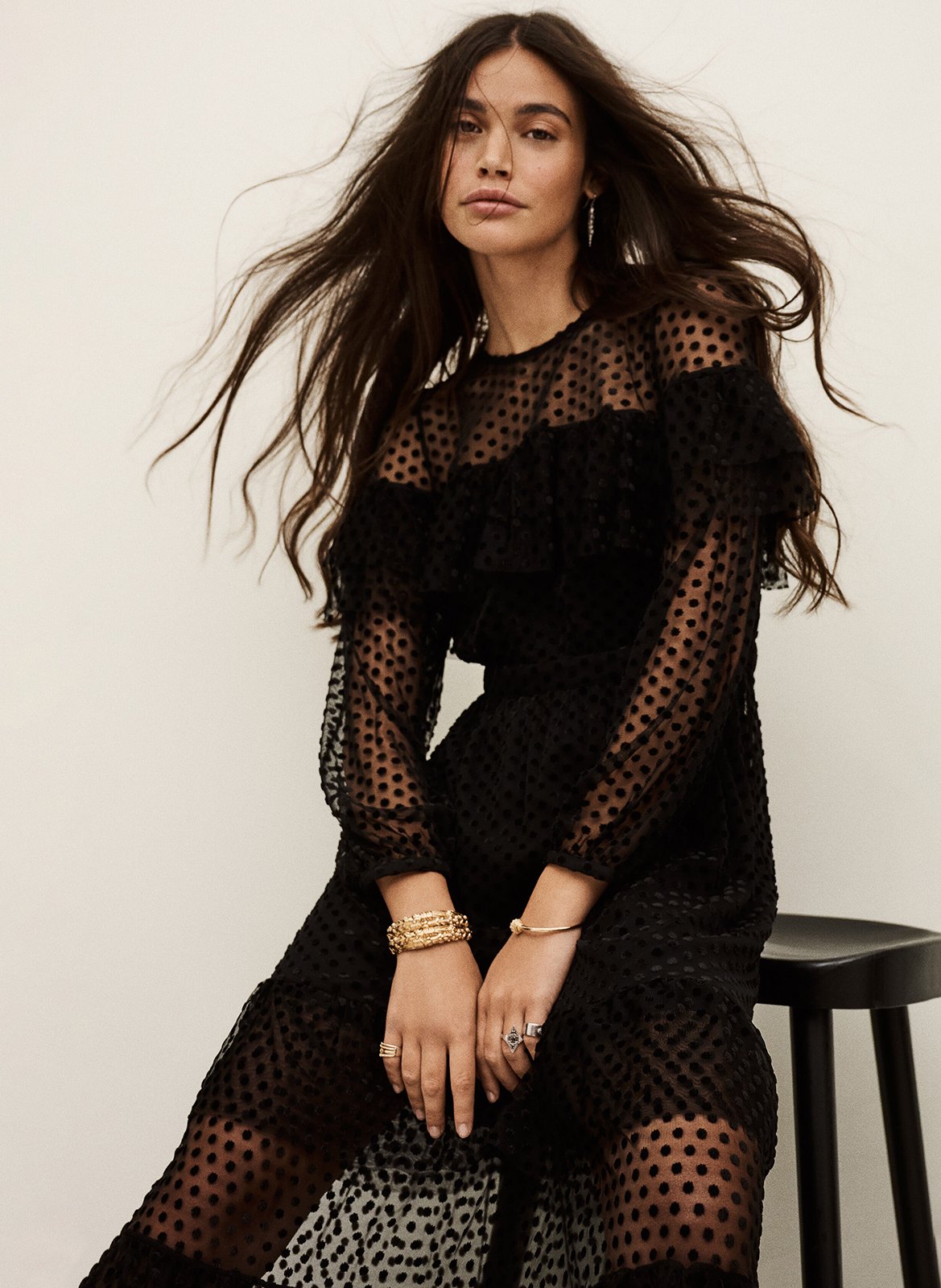 Robe longue col rond à pois rita BA&SH Noir