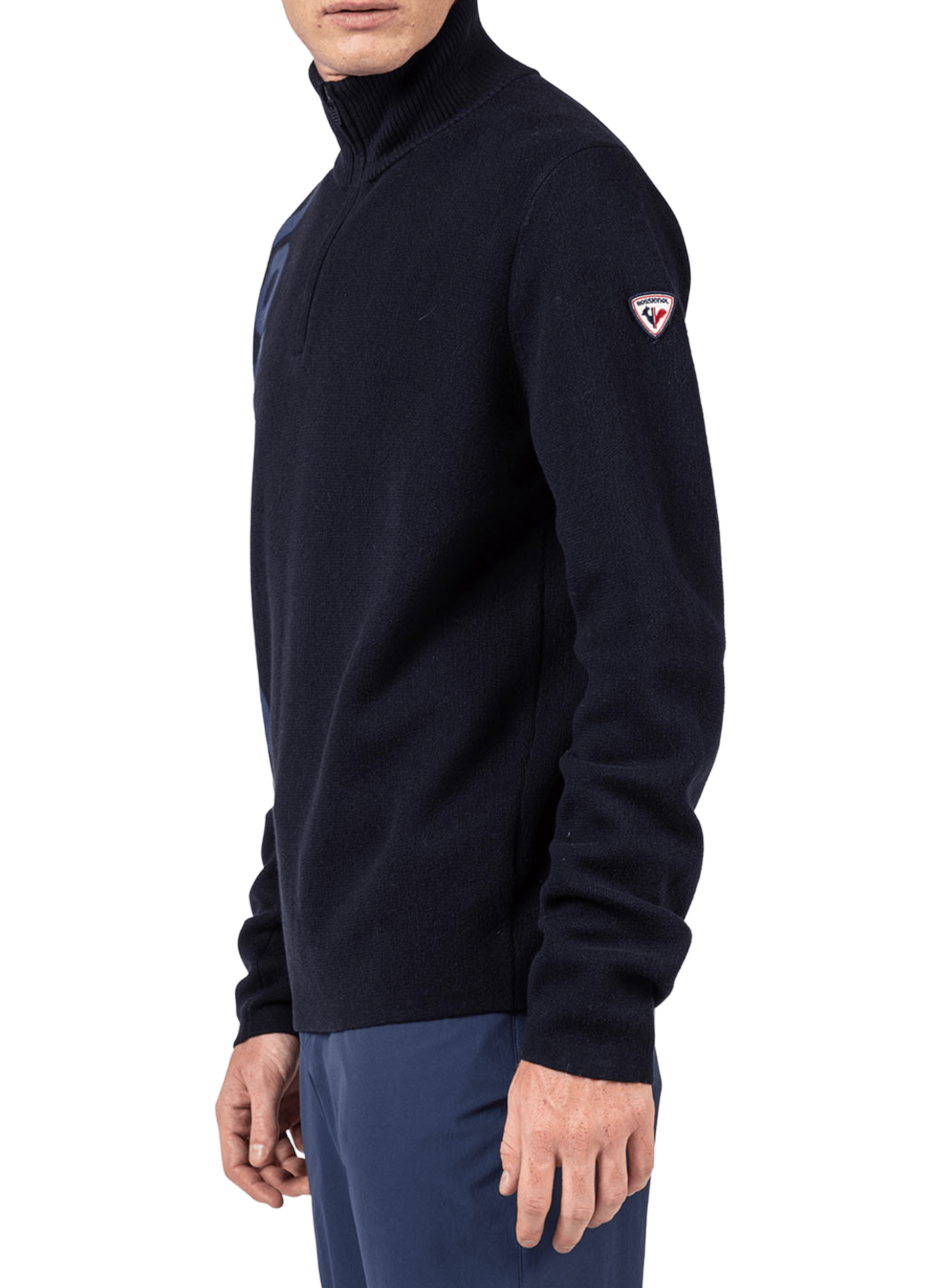 Sweat à col zippé en laine mérinos et coton ROSSIGNOL Bleu