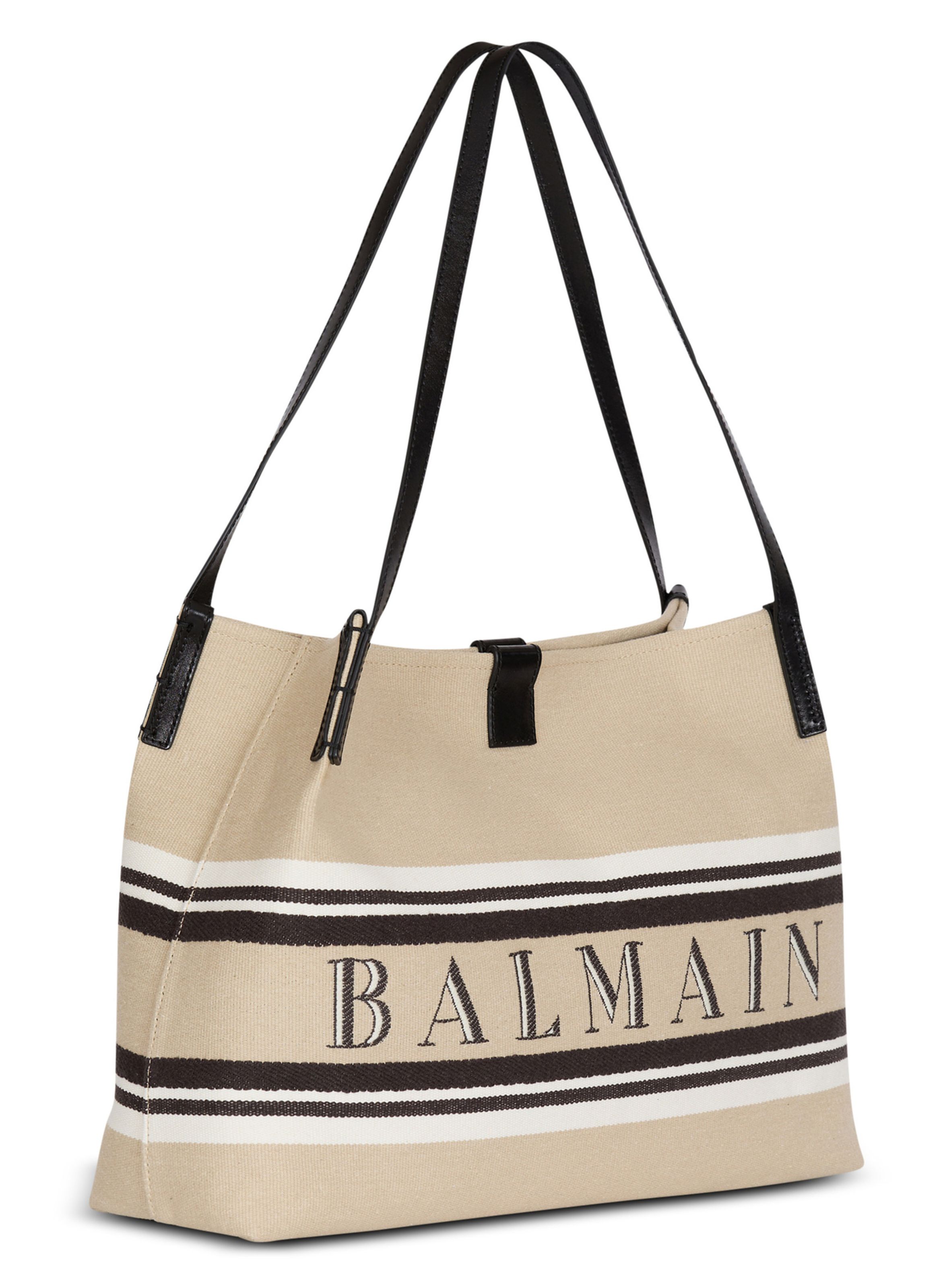 Sac shopper release medium en toile et cuir de veau BALMAIN Beige
