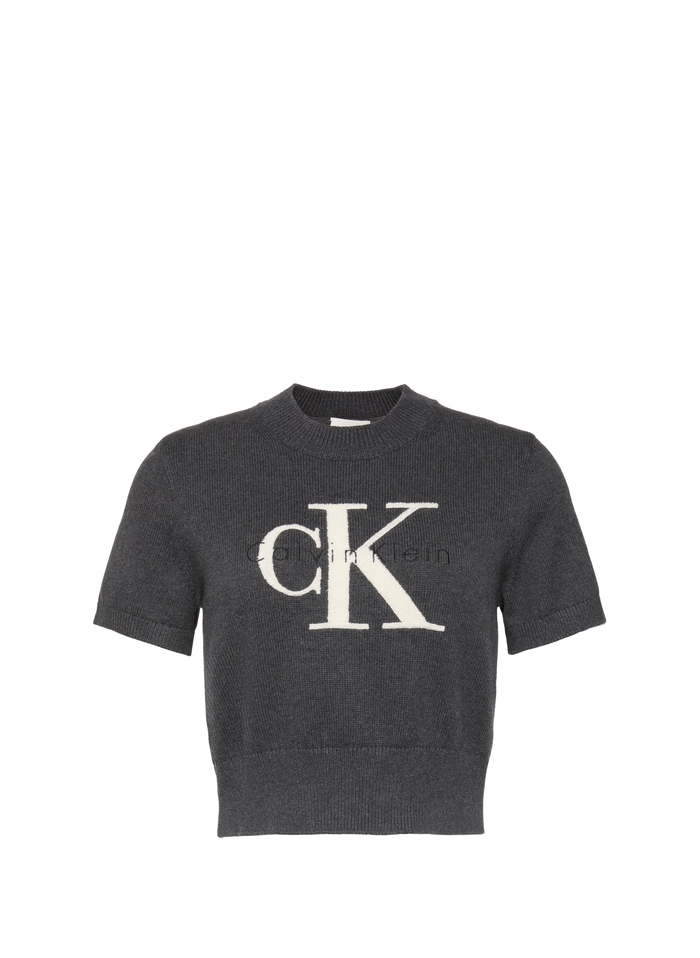 Pull manches courtes à logo en coton CALVIN KLEIN Gris