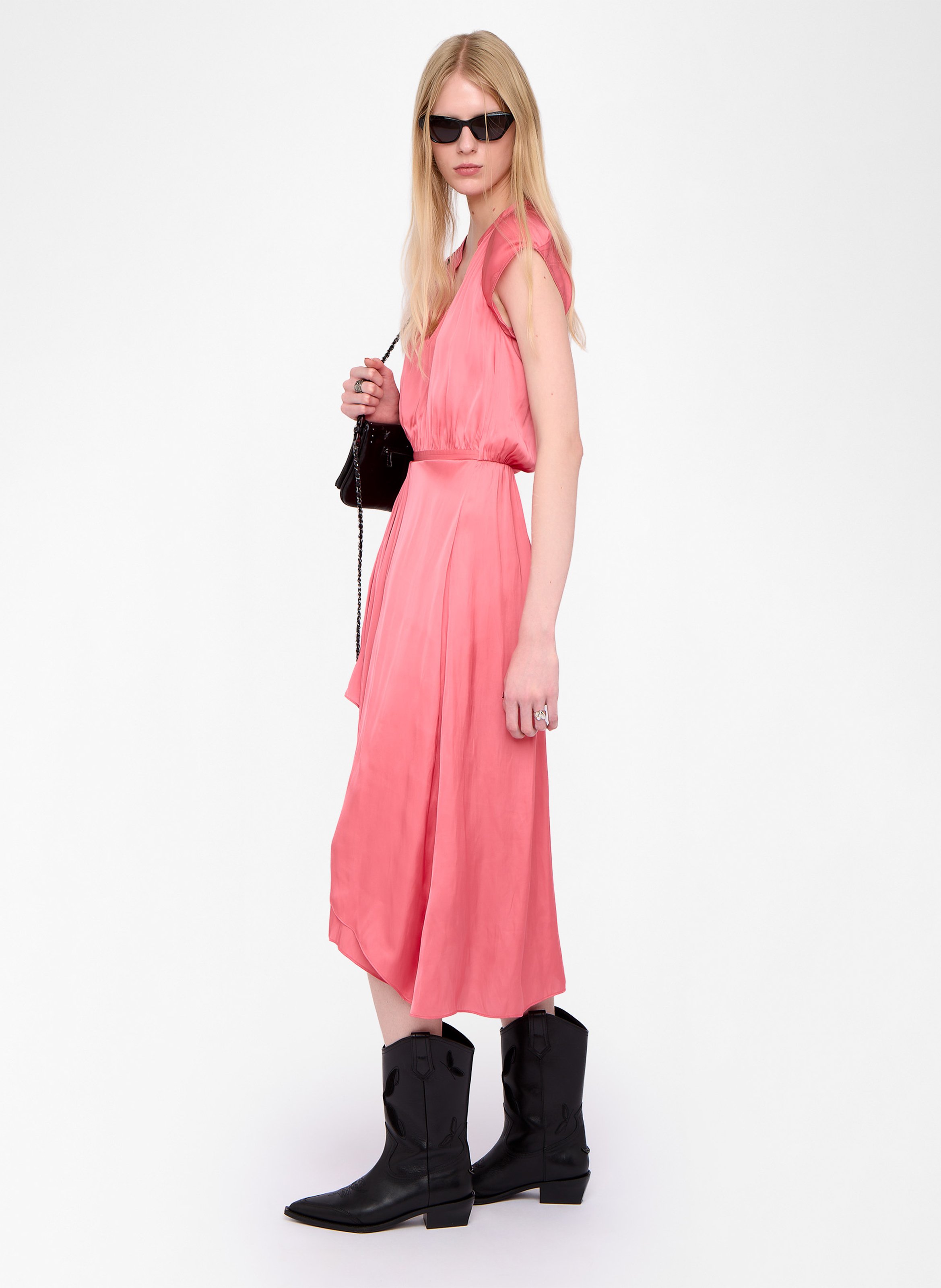 Robe midi col tunisien en satin randall ZADIG&VOLTAIRE Rose