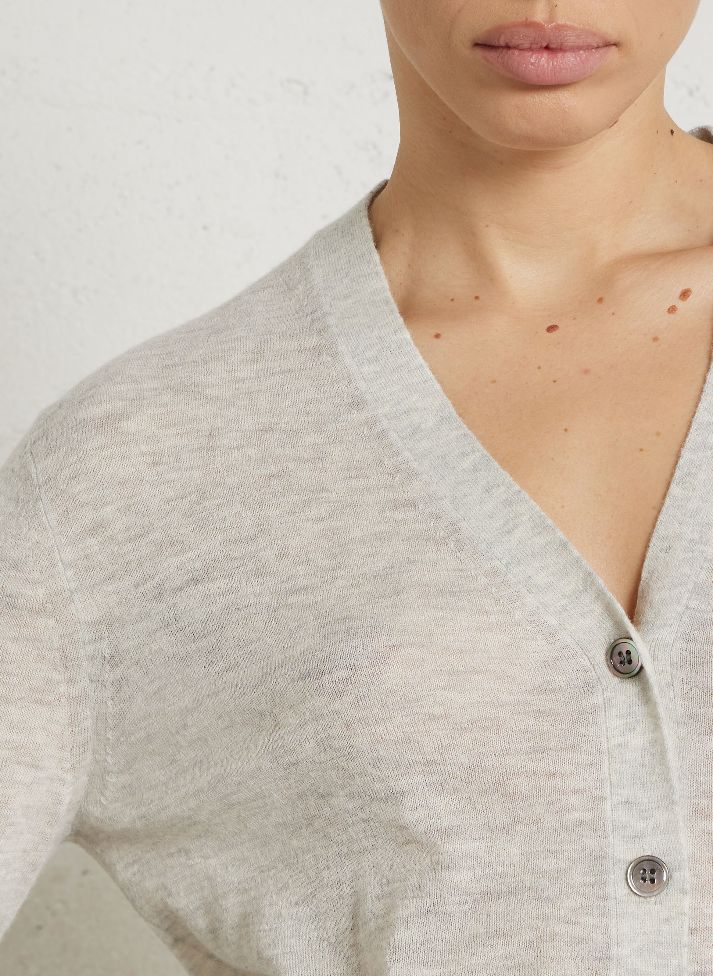 Gilet ample col V en maille mélangée Gianna SOEUR Gris