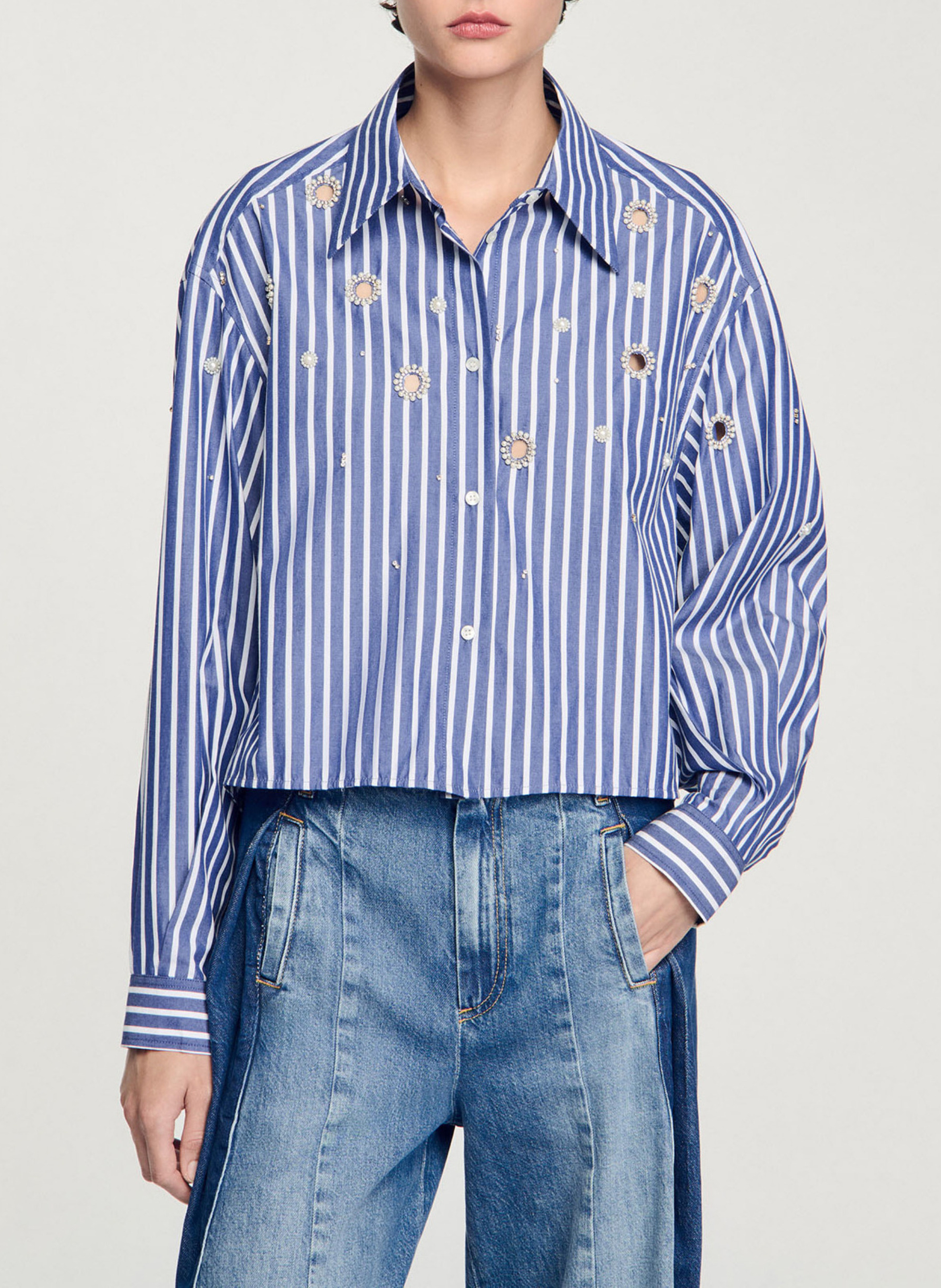 Chemise droite col classique en coton SANDRO Bleu