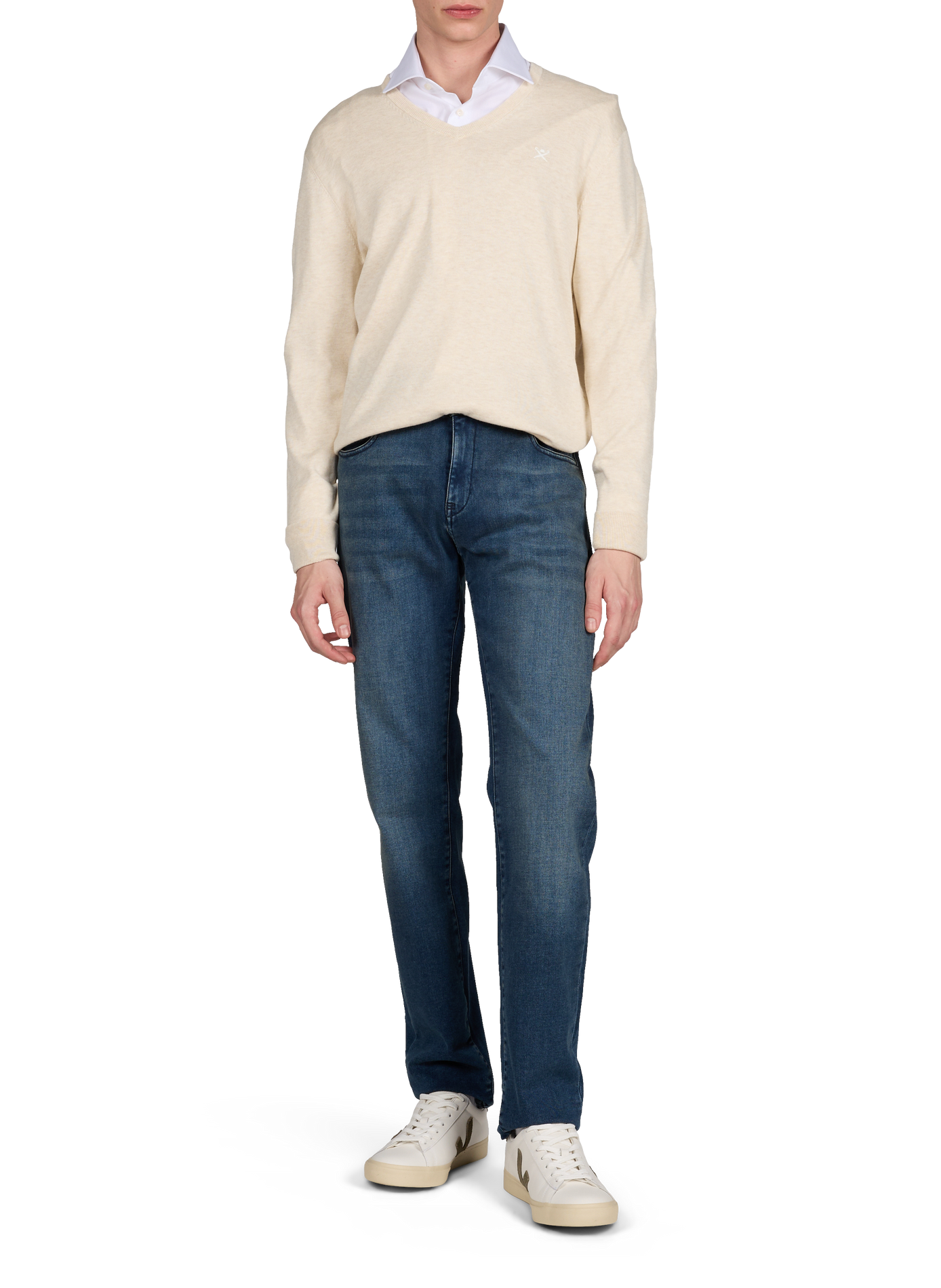V-neck cotton and silk sweater HACKETT Beige