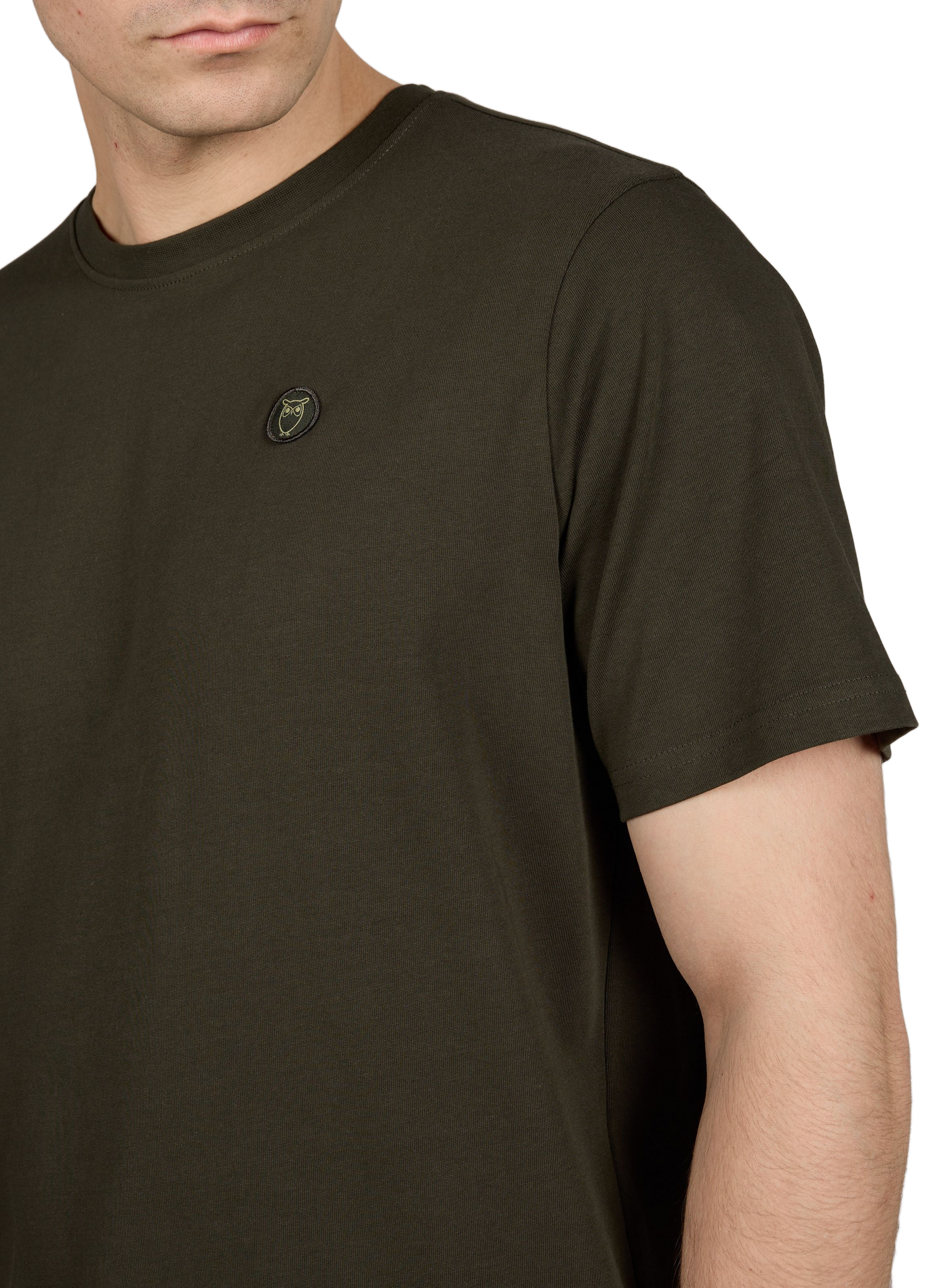 T-shirt col rond en coton KNOWLEDGE COTTON Kaki