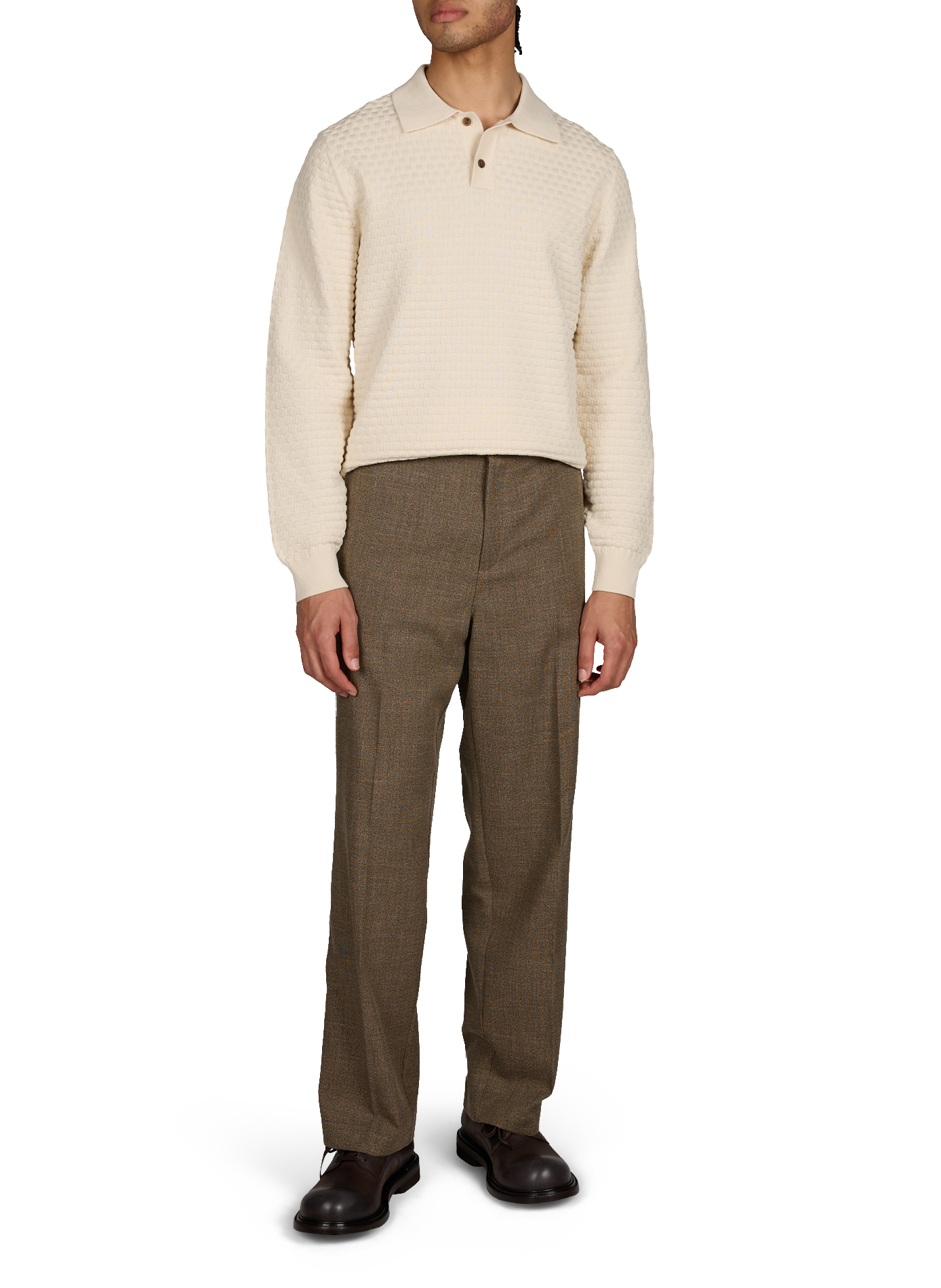 Polo manches longues texturé en coton LES DEUX Beige