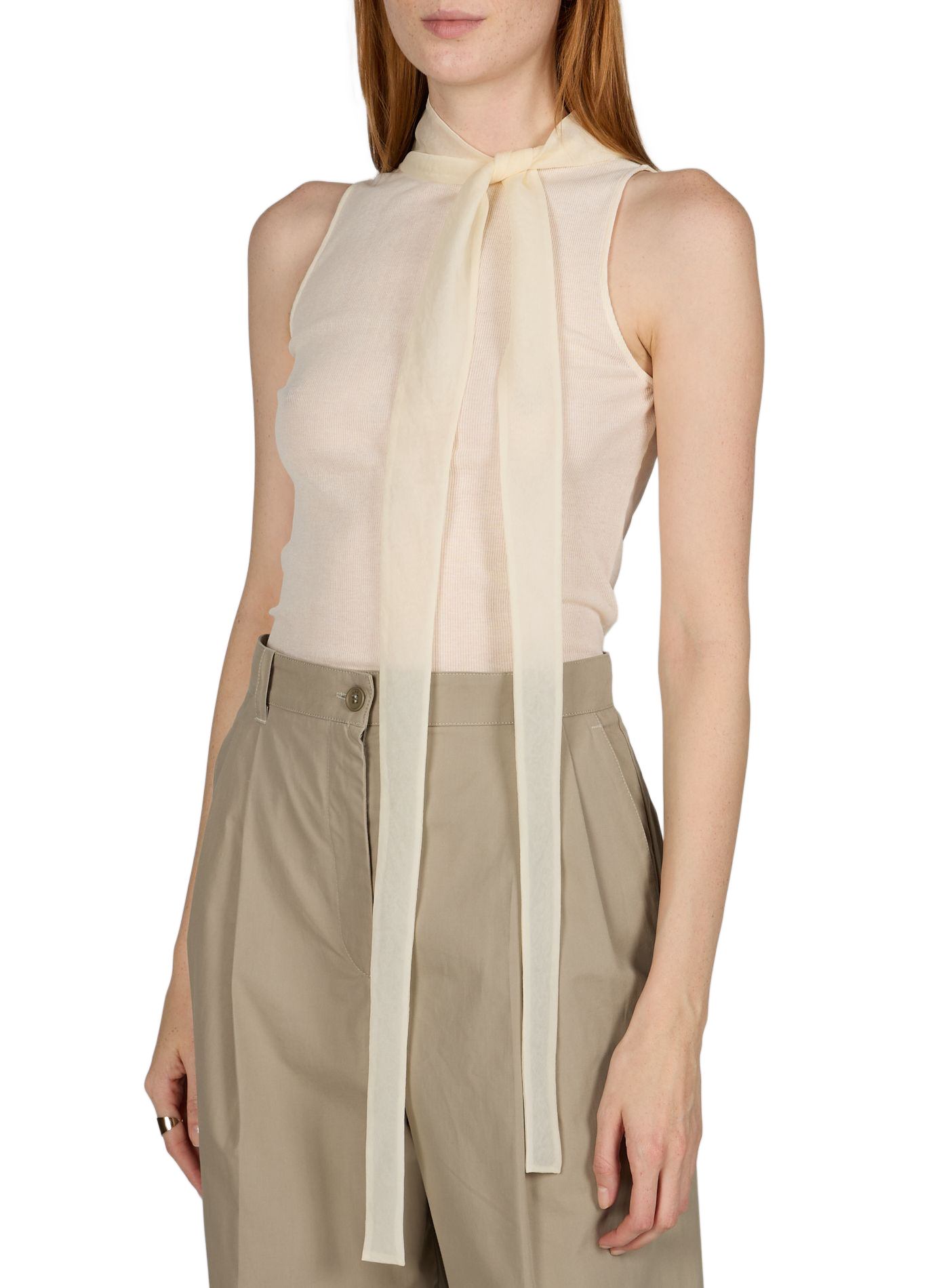 Sleeveless top with blended cotton scarf LE 17 SEPTEMBRE Beige