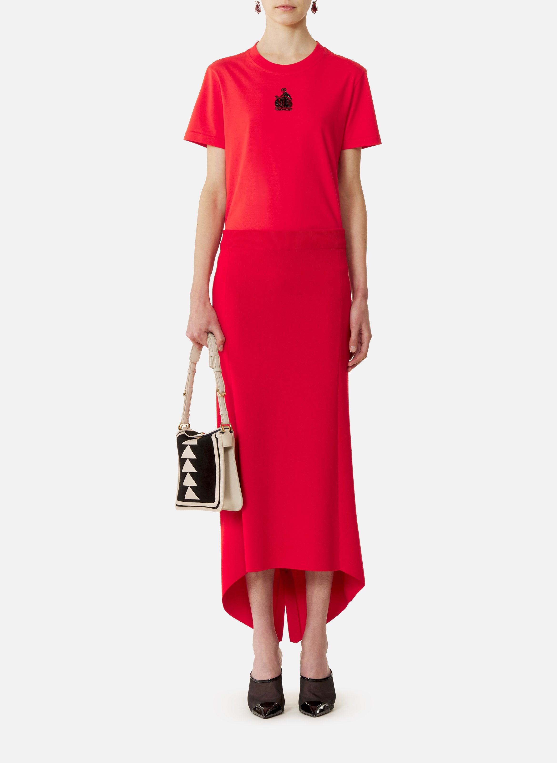 Jupe longue boutonnée en laine mérinos LANVIN Rouge