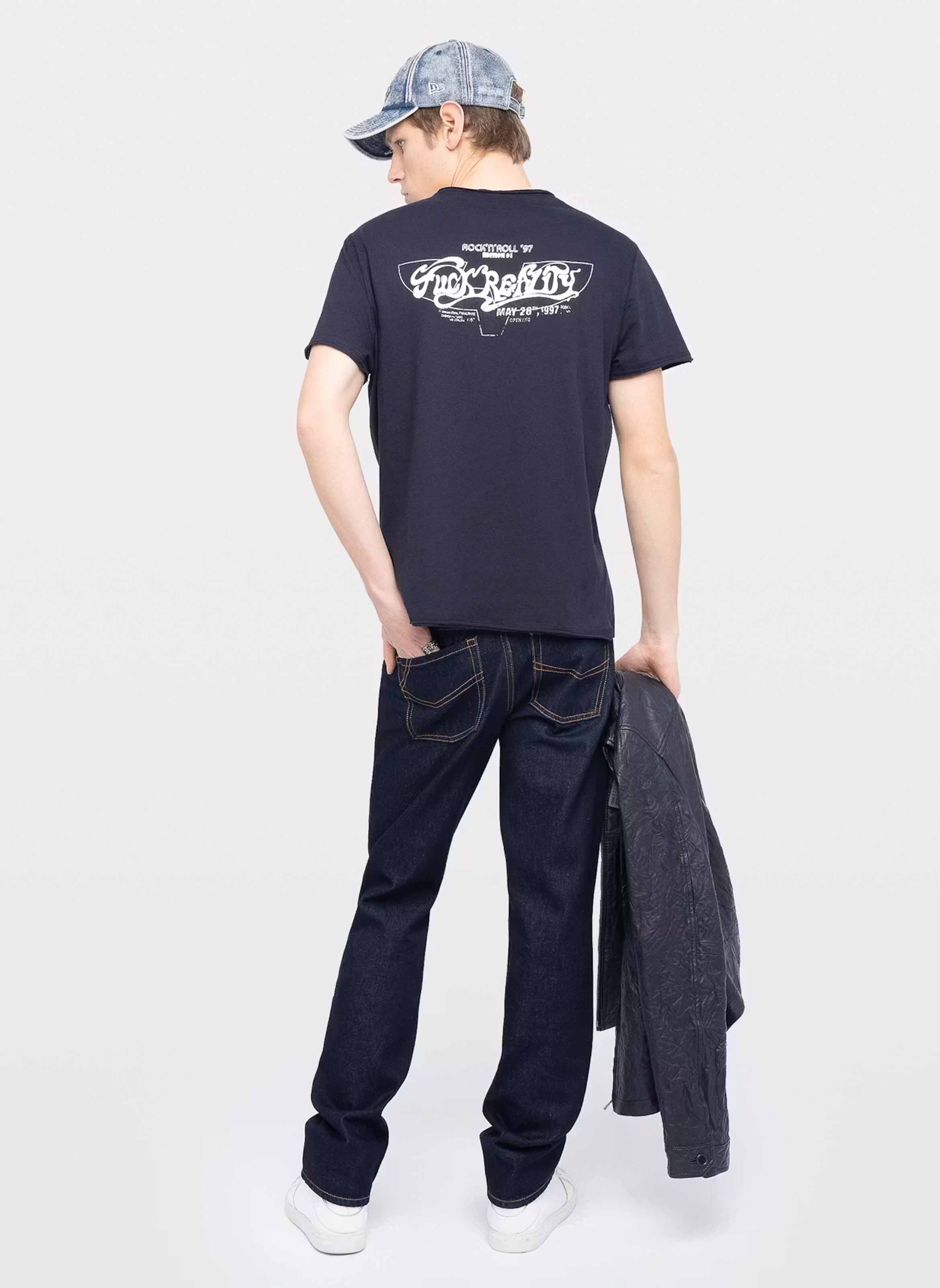 Tee-shirt droit col v en coton bio sérigraphié monastir ZADIG&VOLTAIRE Blauw
