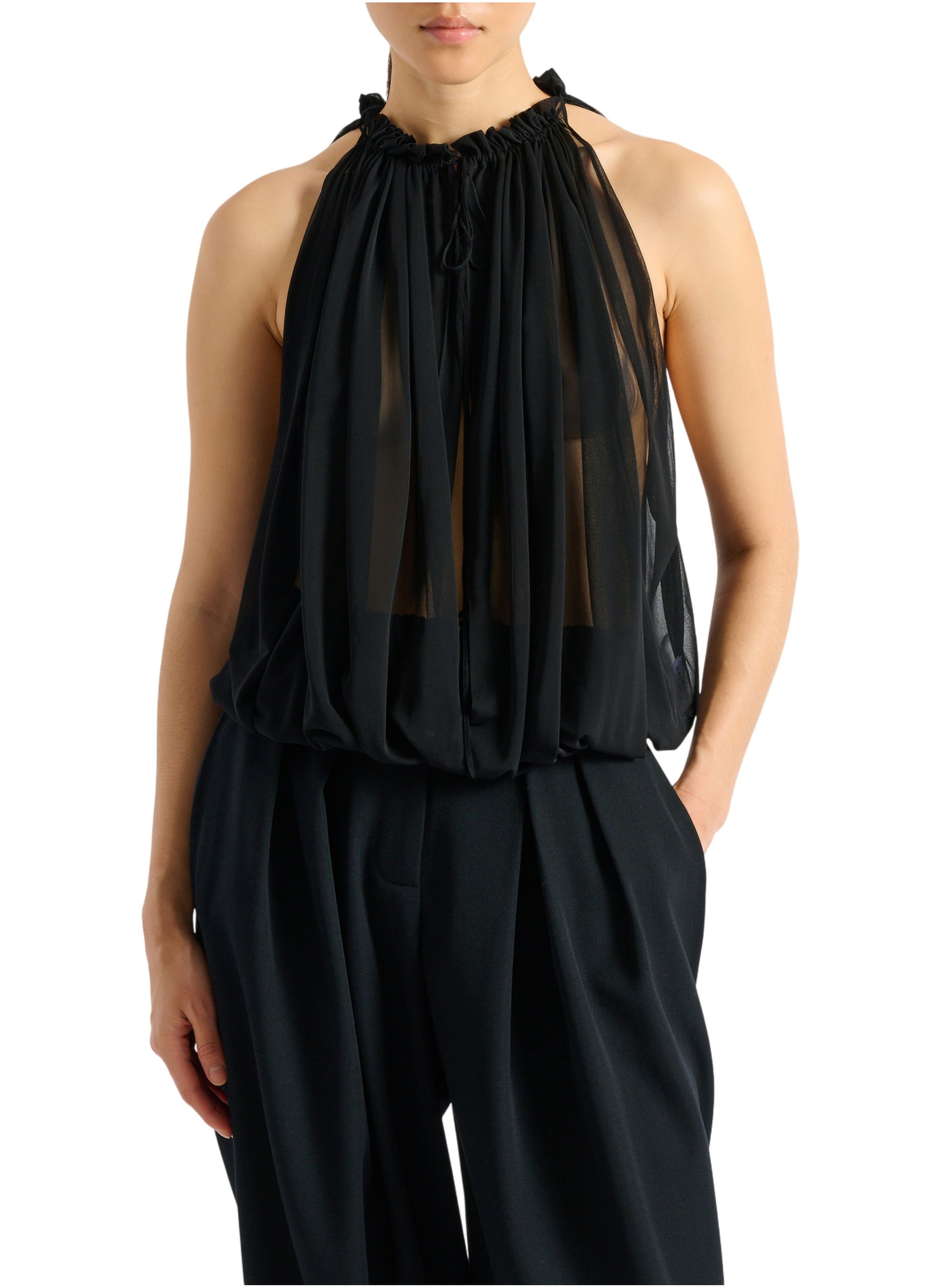 Top sans manches en mousseline BALMAIN Noir