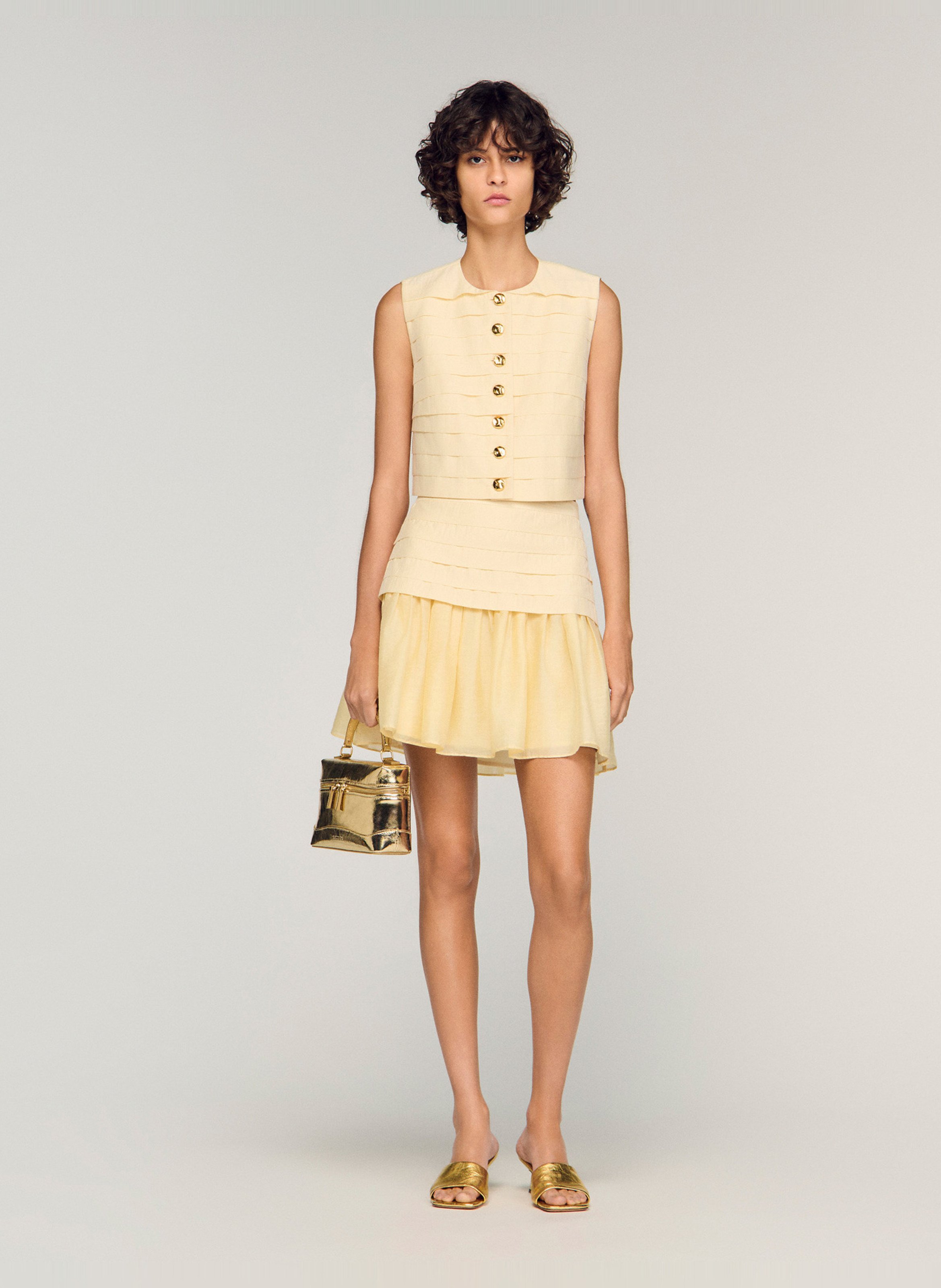 Jupe courte évasée en coton mélangé SANDRO Beige