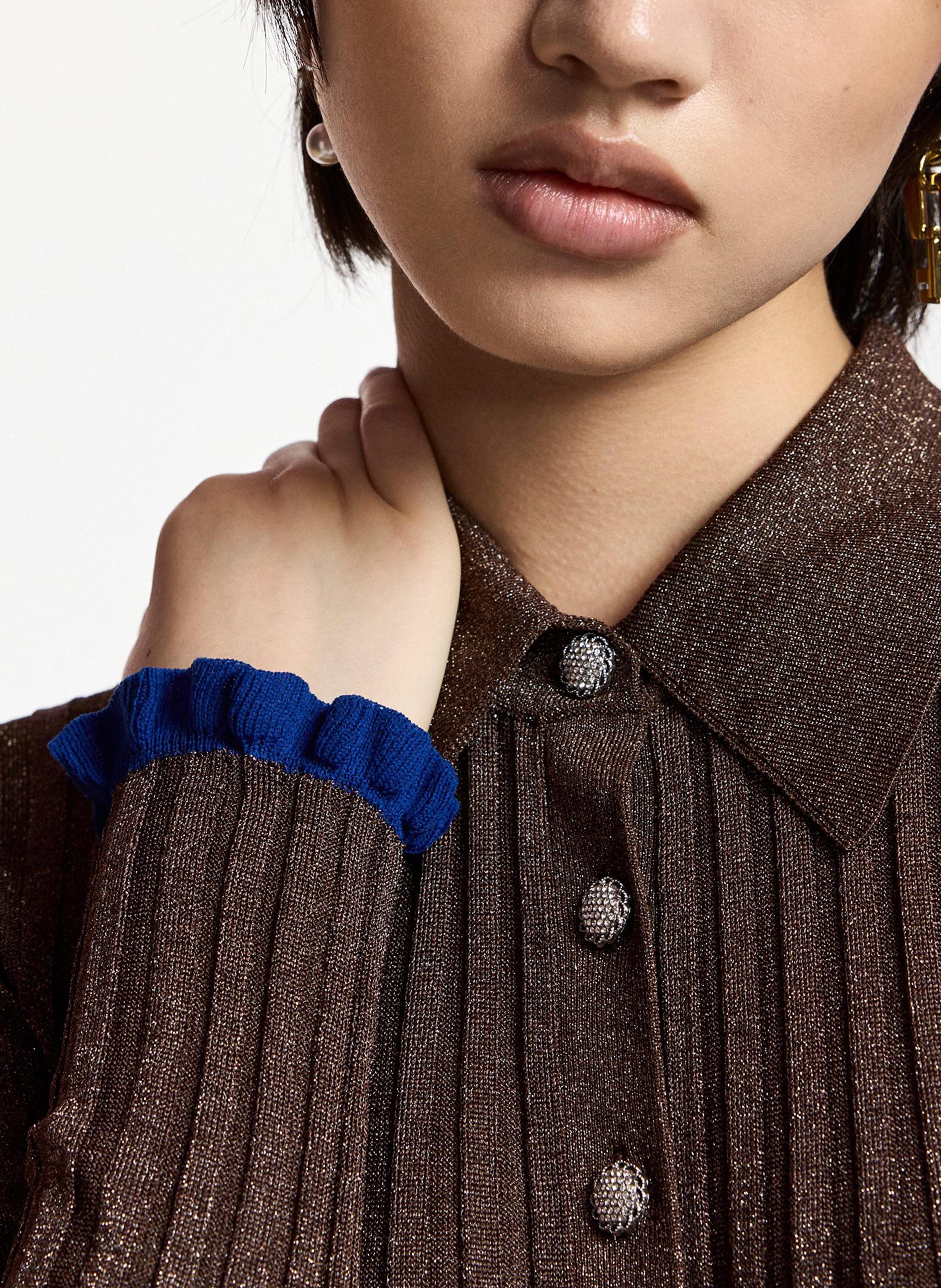 Polo manches longues moulant côtelé karan ESSENTIEL ANTWERP Marron