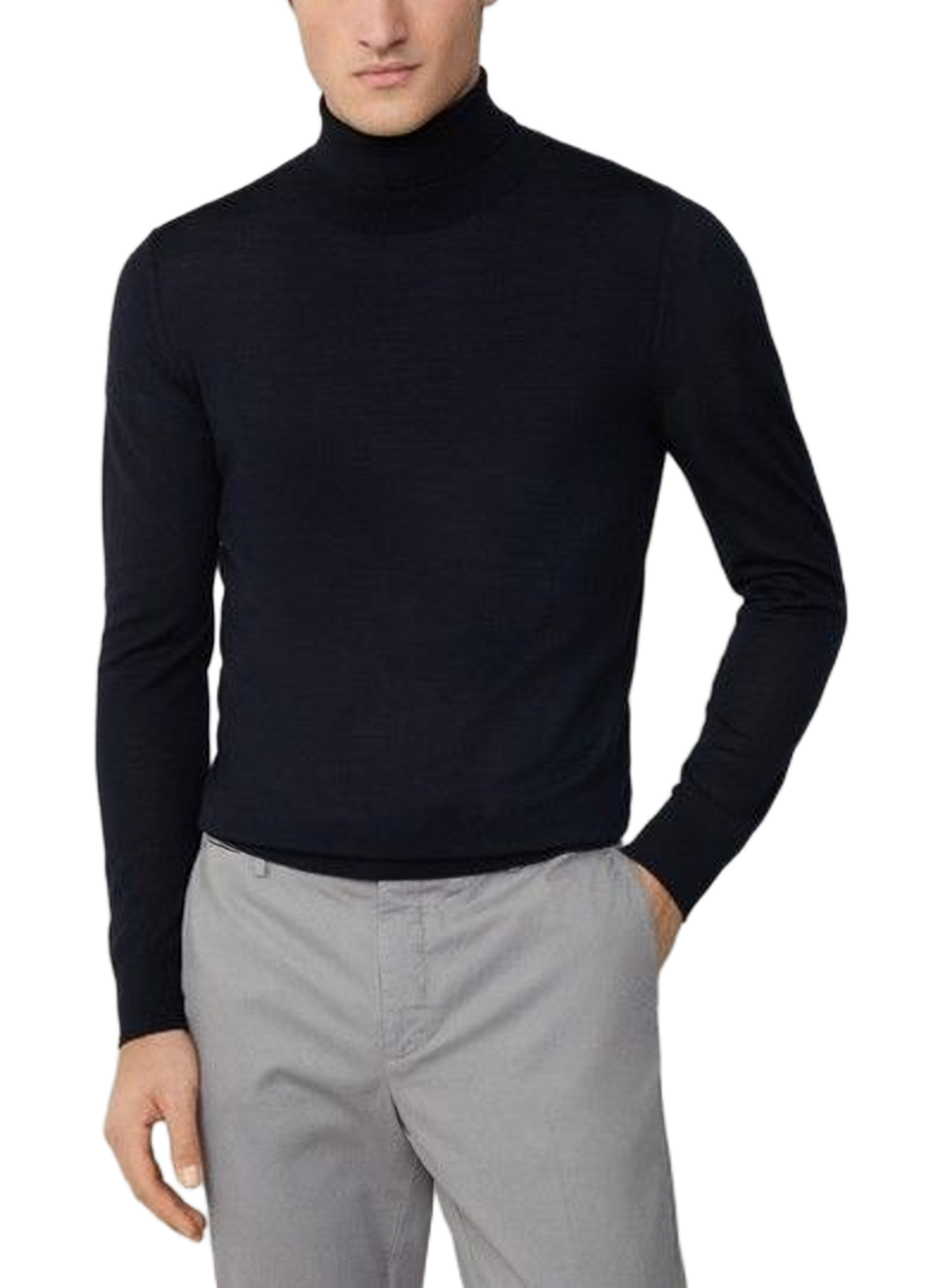 Pull col roulé en laine mérinos et soie HACKETT Bleu