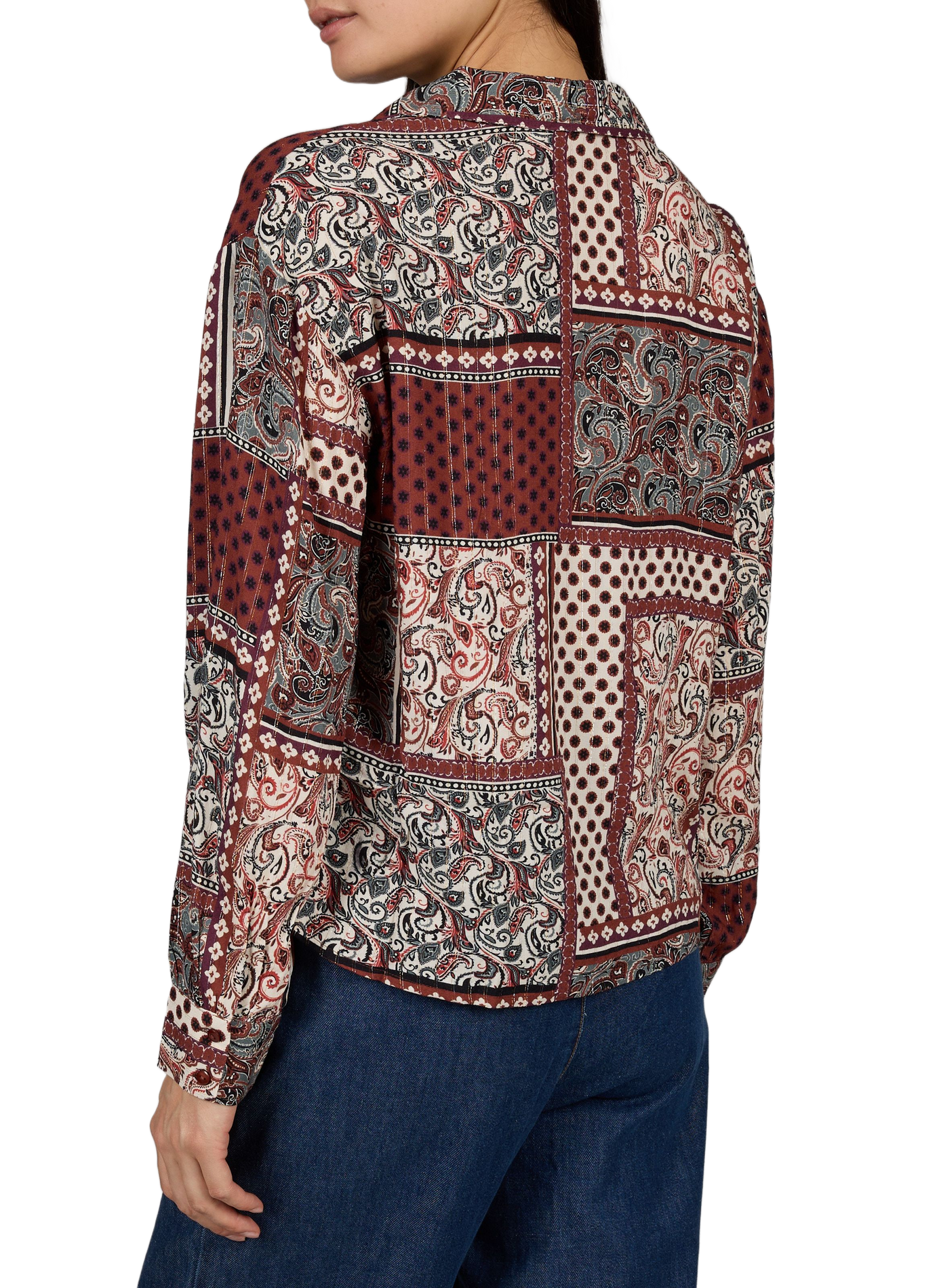 Straight-cut V-neck printed blouse VILA Beige