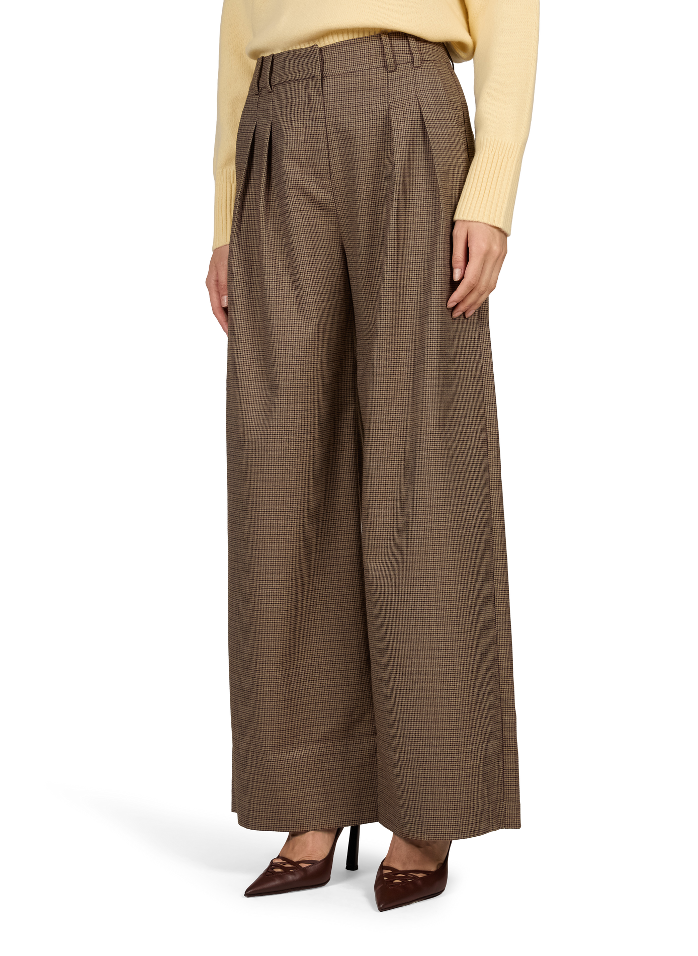 Hohe Taille Weites Bein bedruckte Hose SUNCOO Beige