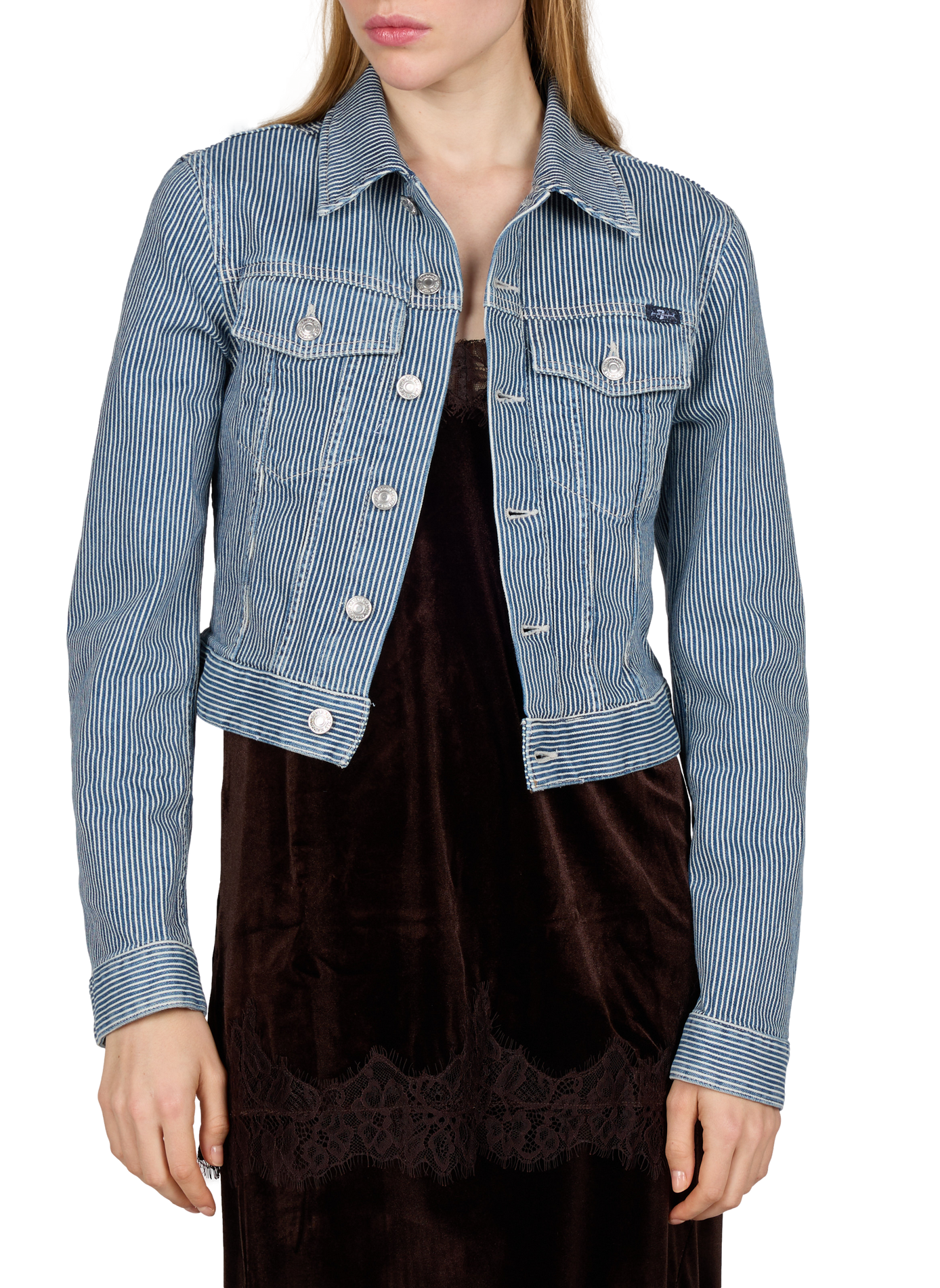 SHRUN striped cropped jacket 7 FOR ALL MANKIND Blue