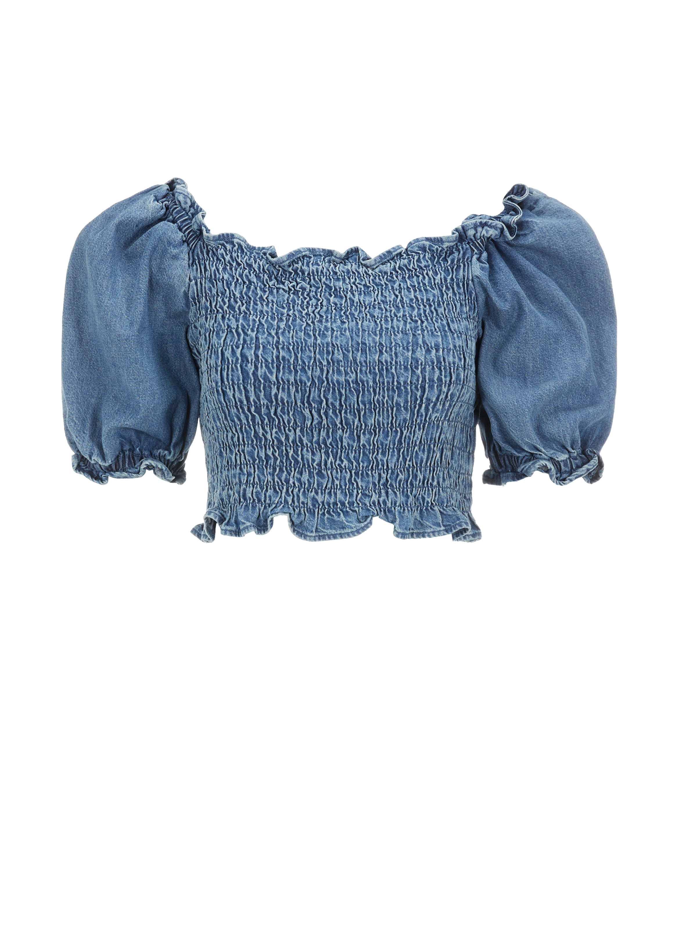 Top smocké en coton denim