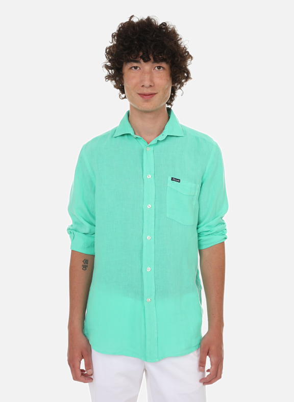 FACONNABLE Long-sleeved linen shirt Blue