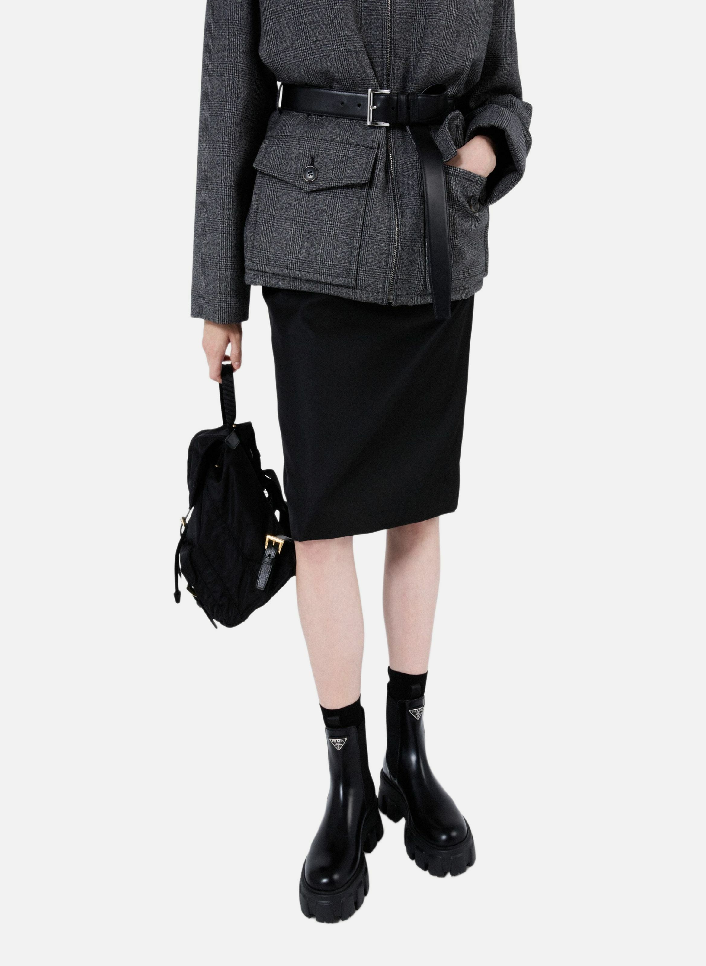 Bottines chelsea monolith en cuir brossé PRADA Noir