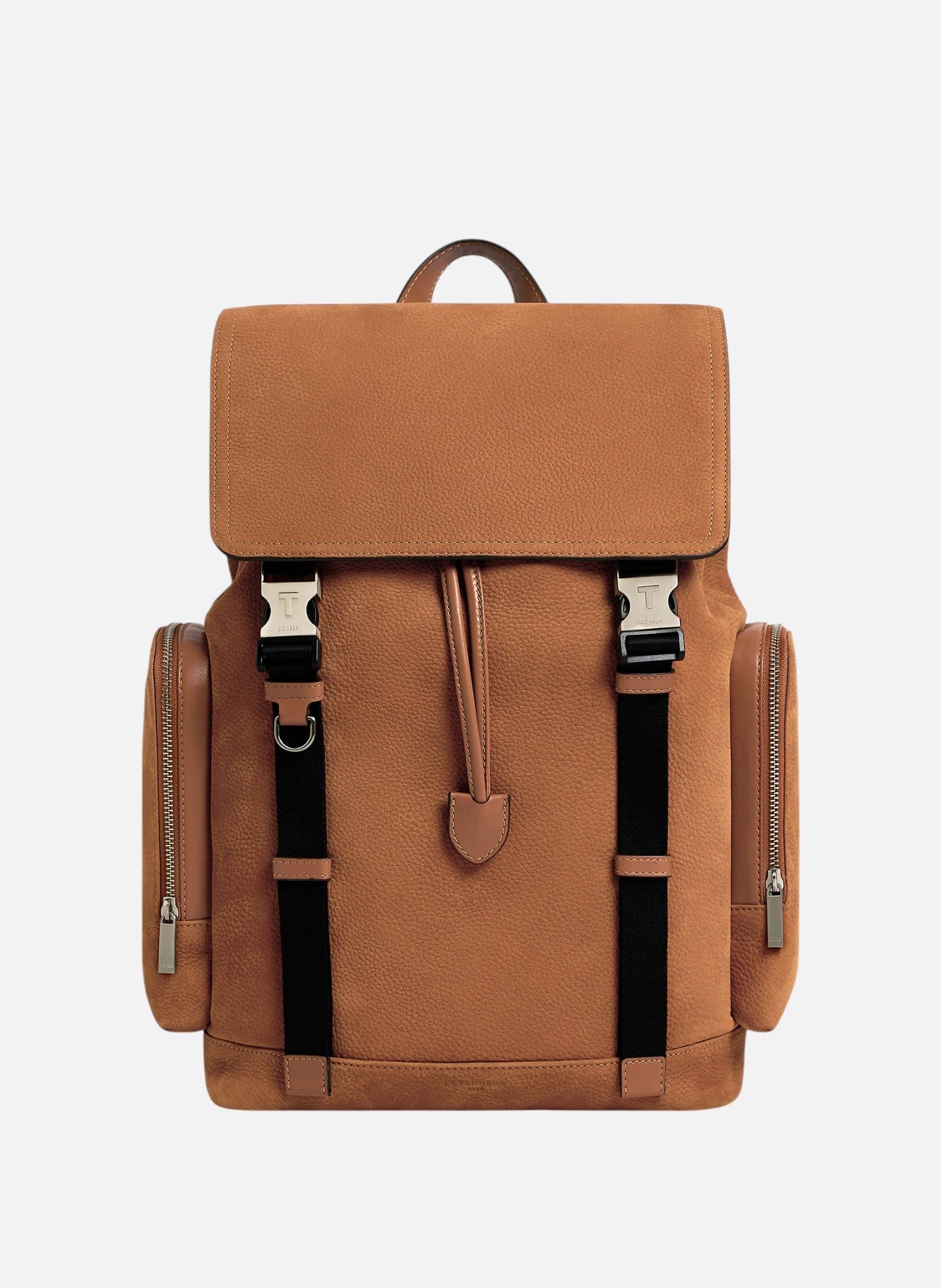 Sac à dos à rabat maurice en cuir nubuck grainé LE TANNEUR Marron