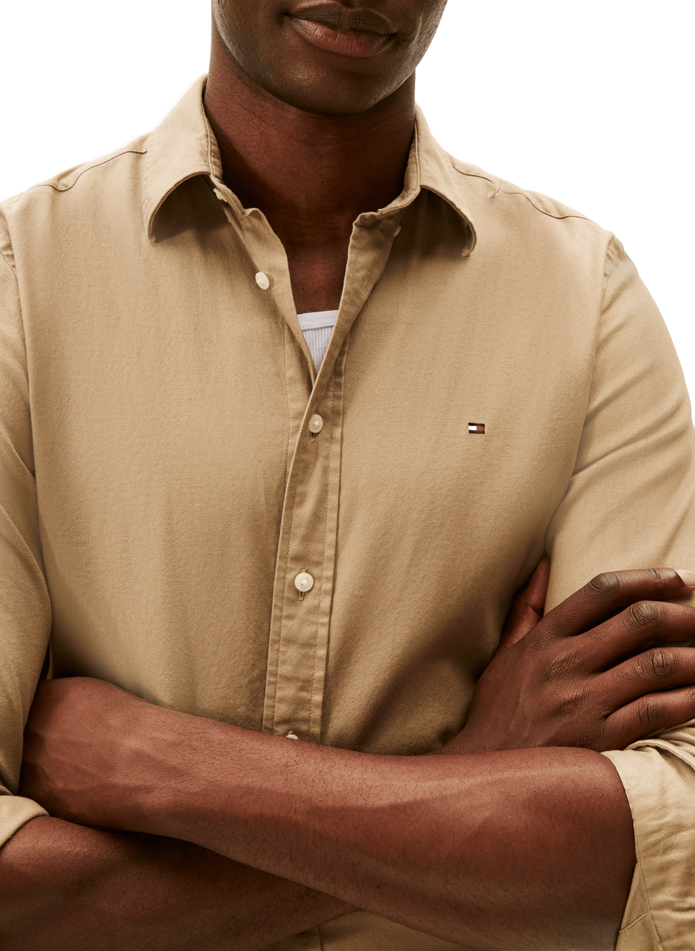 Shirt with American collar in blended cotton TOMMY HILFIGER Beige