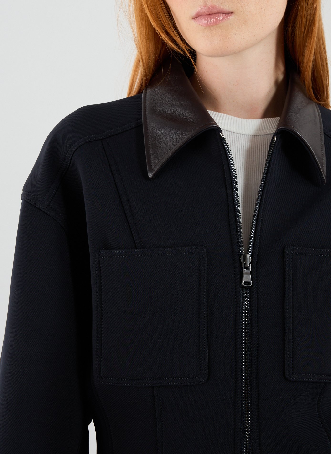 Veste d'ouvrier cintrée à col contrasté en cuir TIBI Bleu