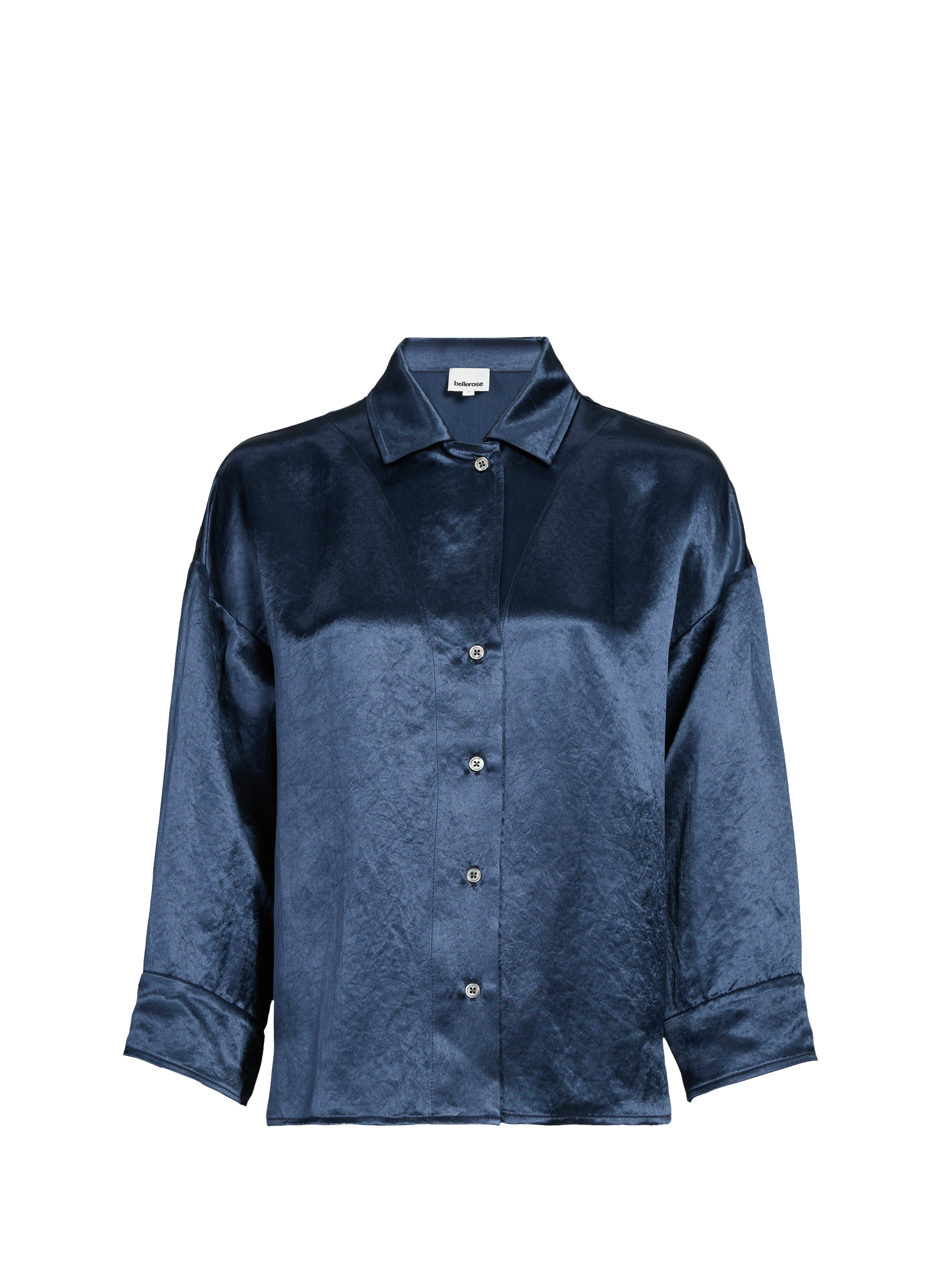 BELLEROSE Satin shirt with a classic collar in acetate Blue