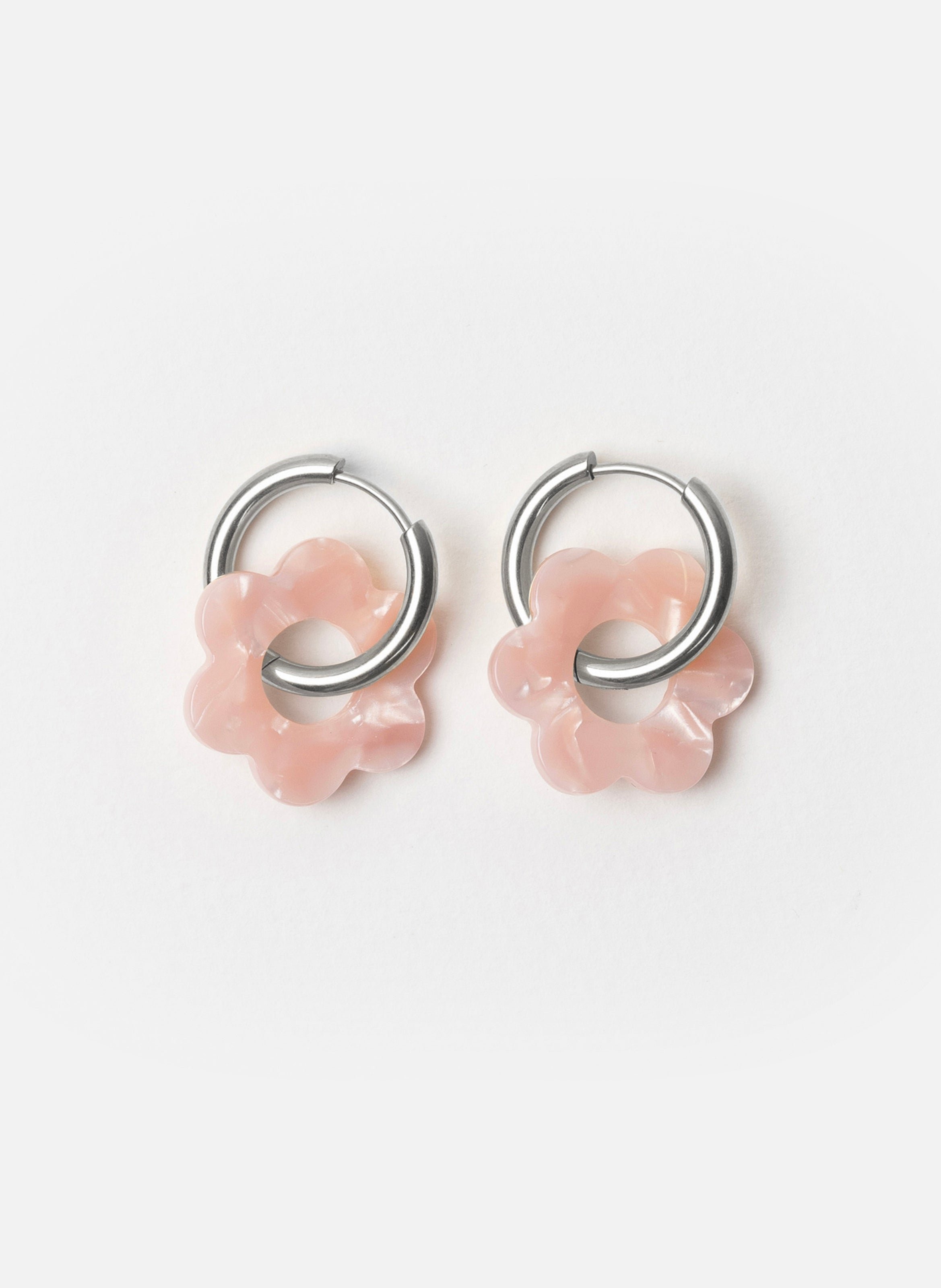 Boucles d'oreilles baby fleurette avec anneaux en acier inoxydable argenté  Rose