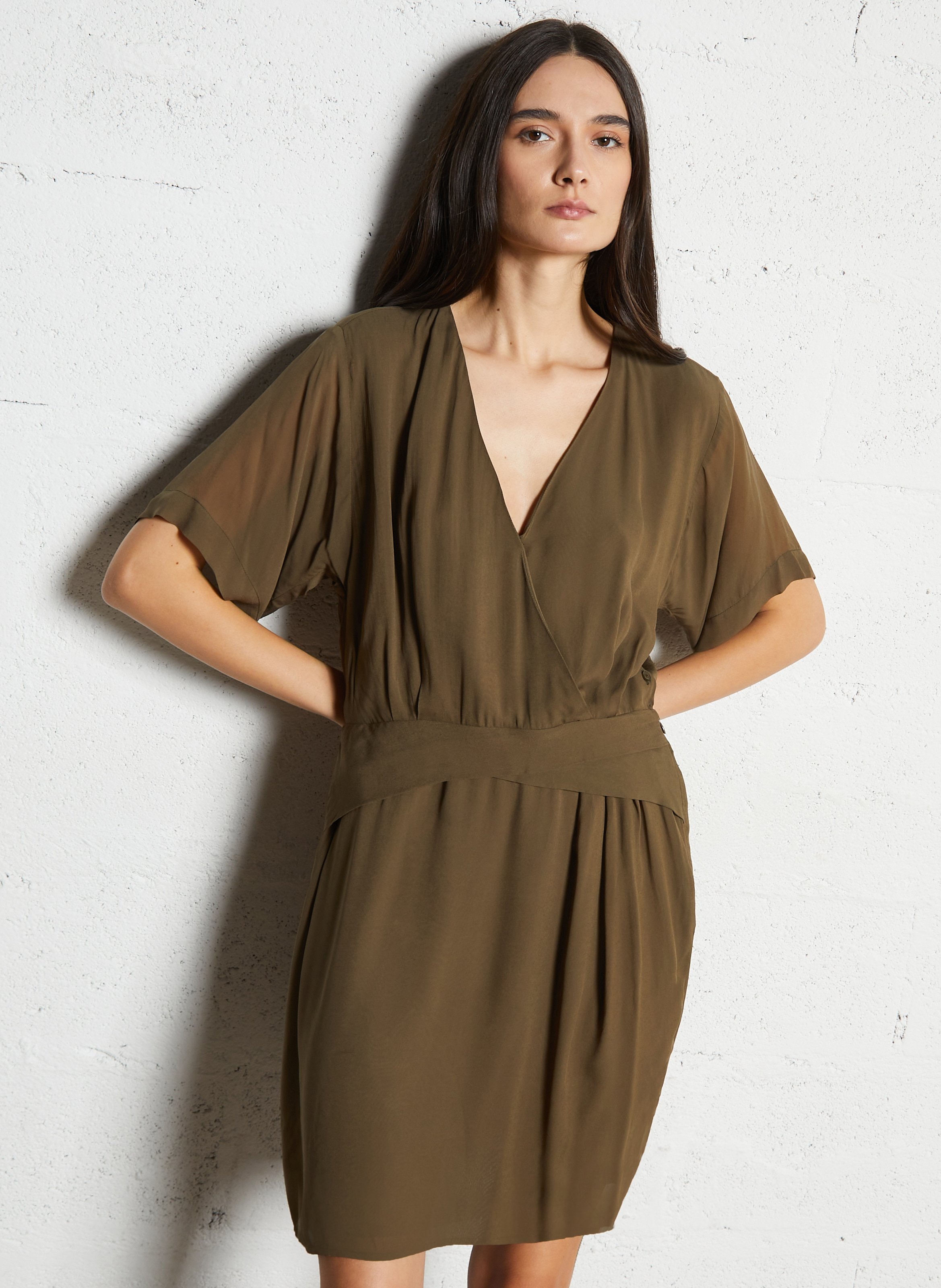 Robe courte col v IKKS Kaki