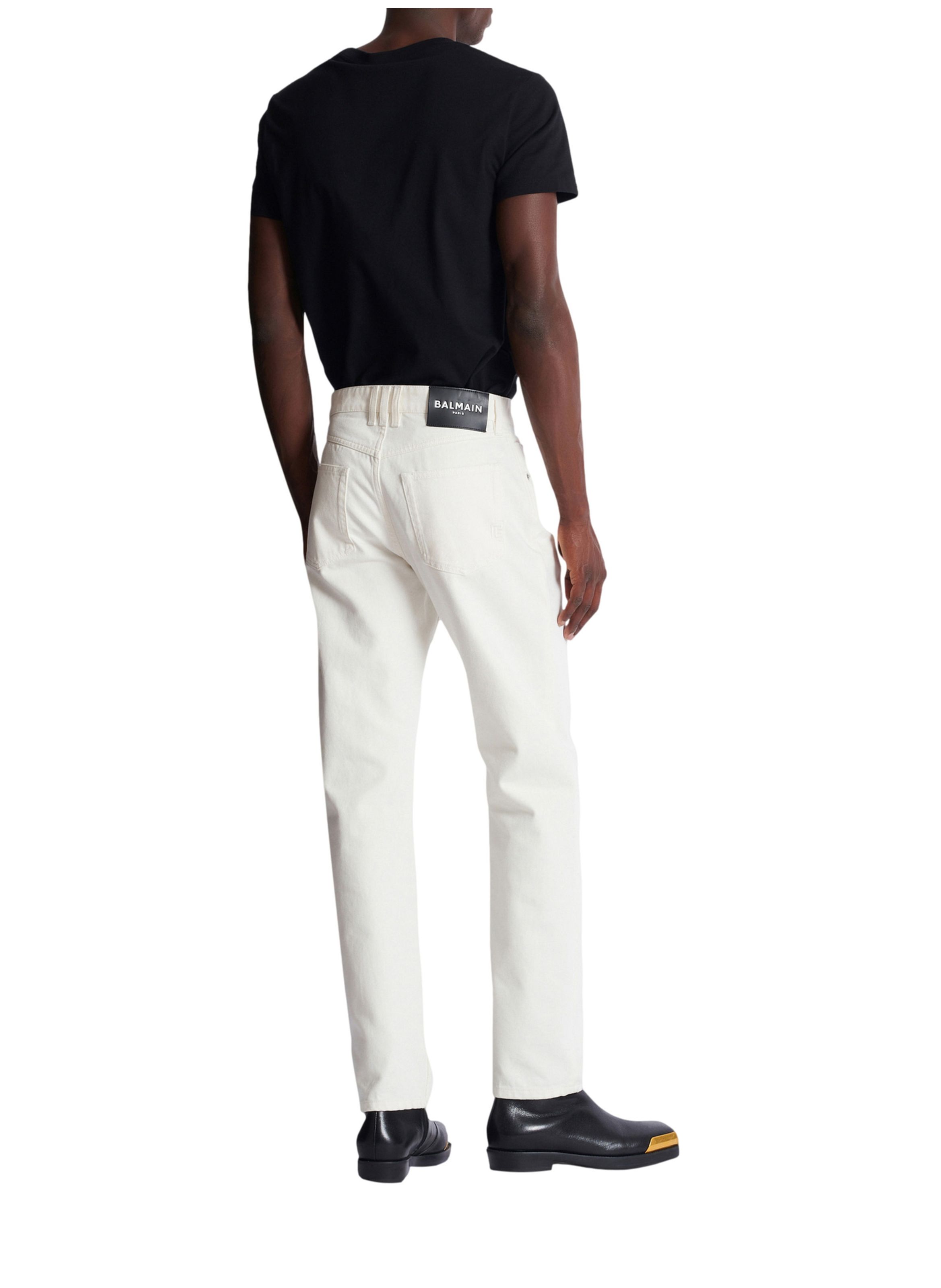 Pantalon droit en denim blanc BALMAIN Blanc