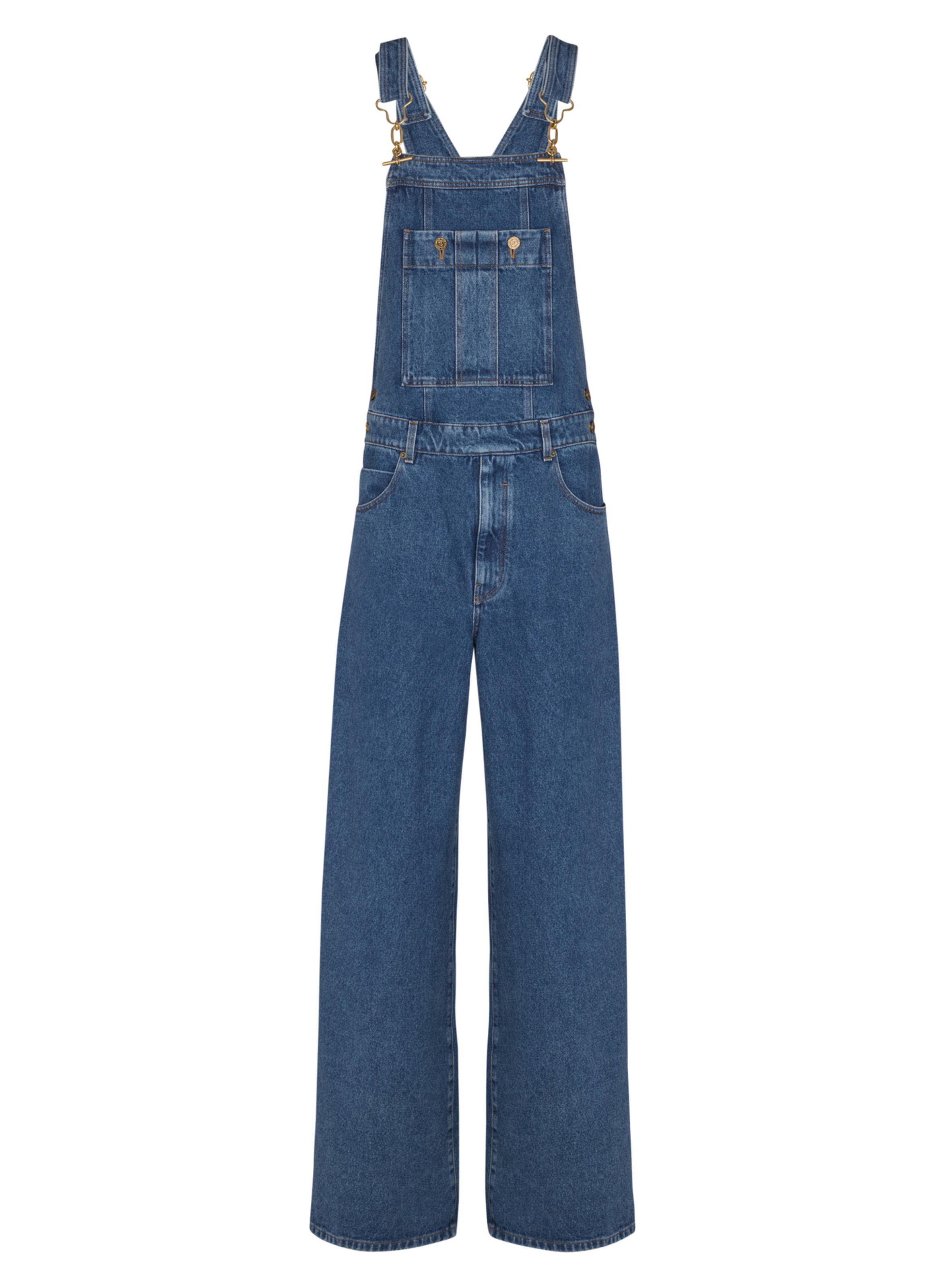 Salopette en denim bleu foncé délavé BALMAIN Bleu