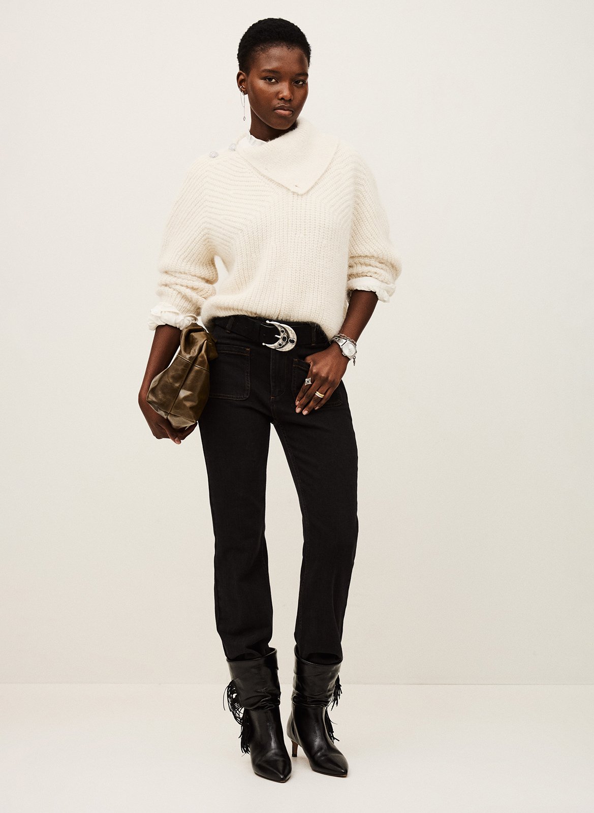 Pull col roulé en laine mélangée roumane BA&SH Beige