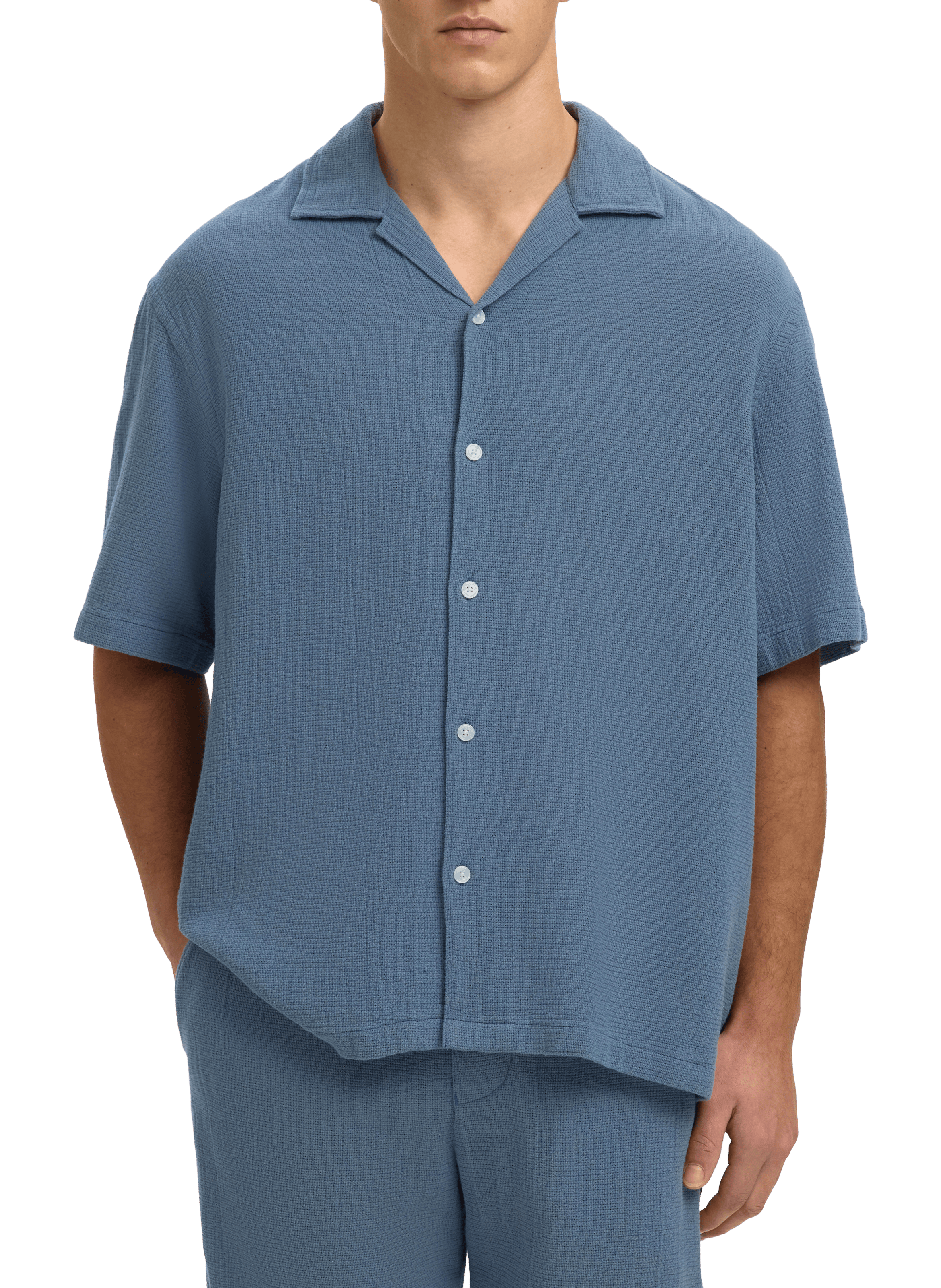 Short-sleeved cotton shirt SELECTED Blue
