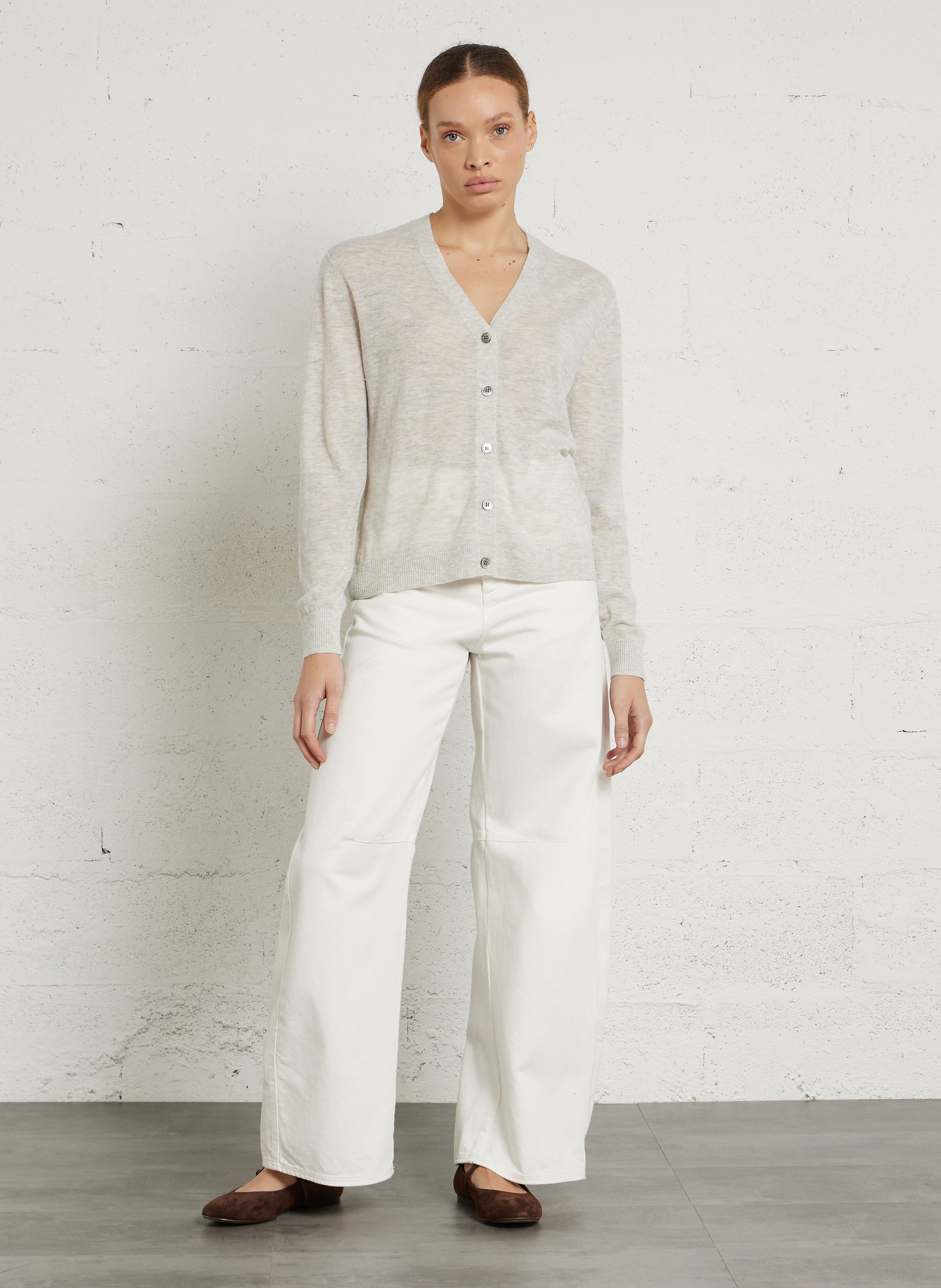 Gilet ample col V en maille mélangée Gianna SOEUR Gris