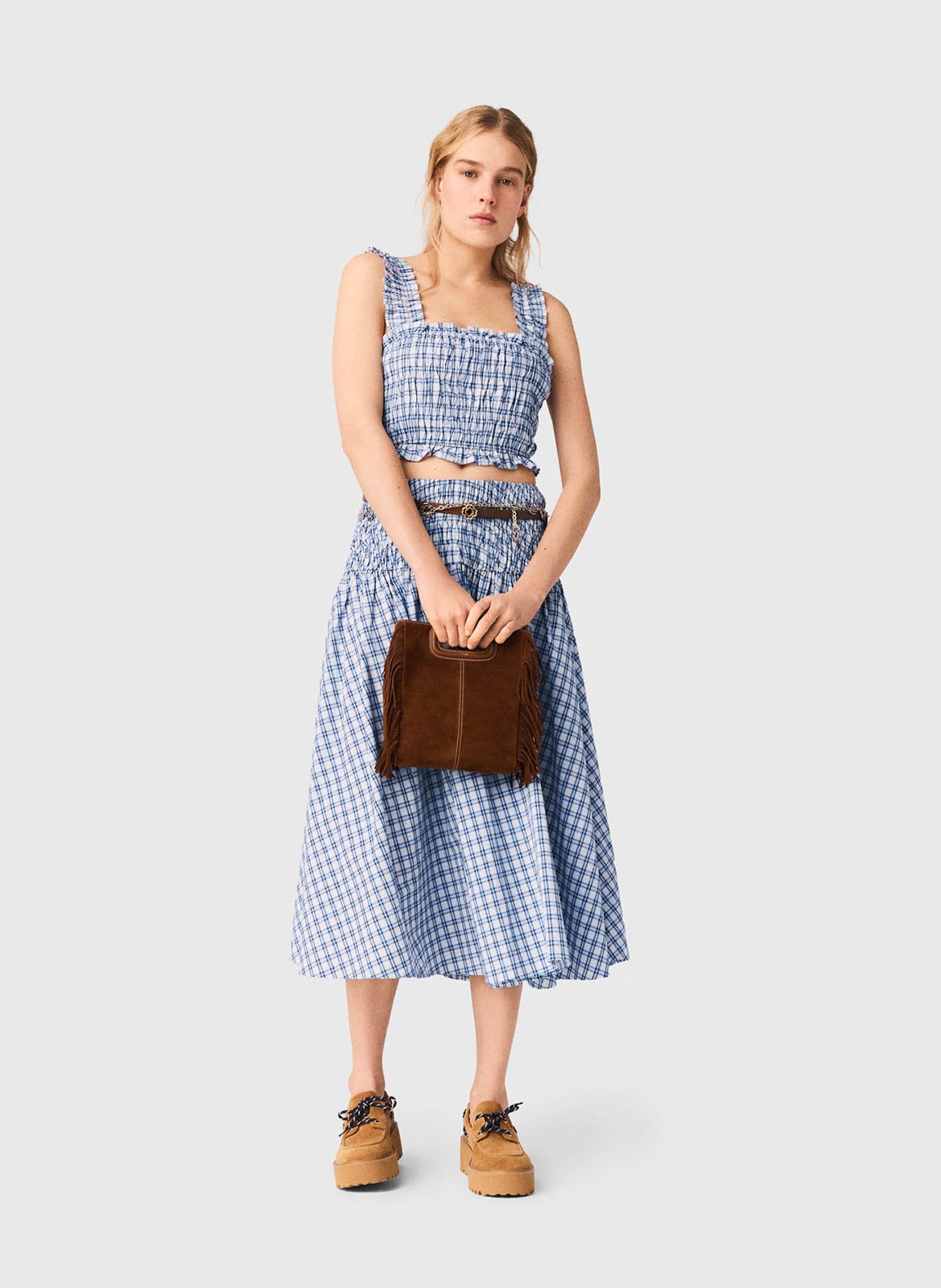 Top court smocké en coton MAJE Bleu