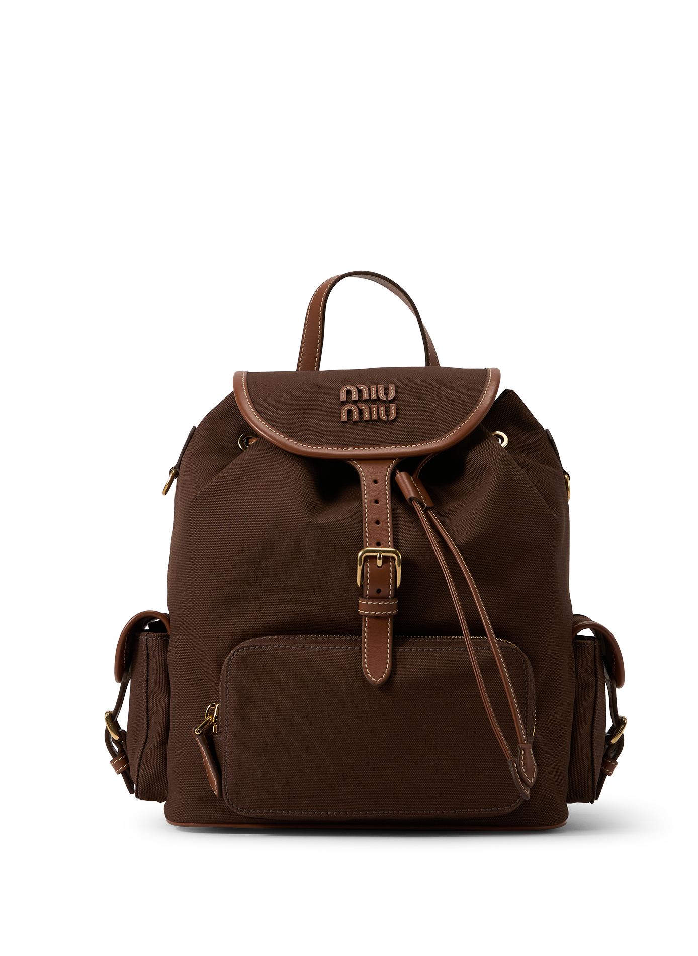 Sac à dos en toile et cuir MIU MIU Marron