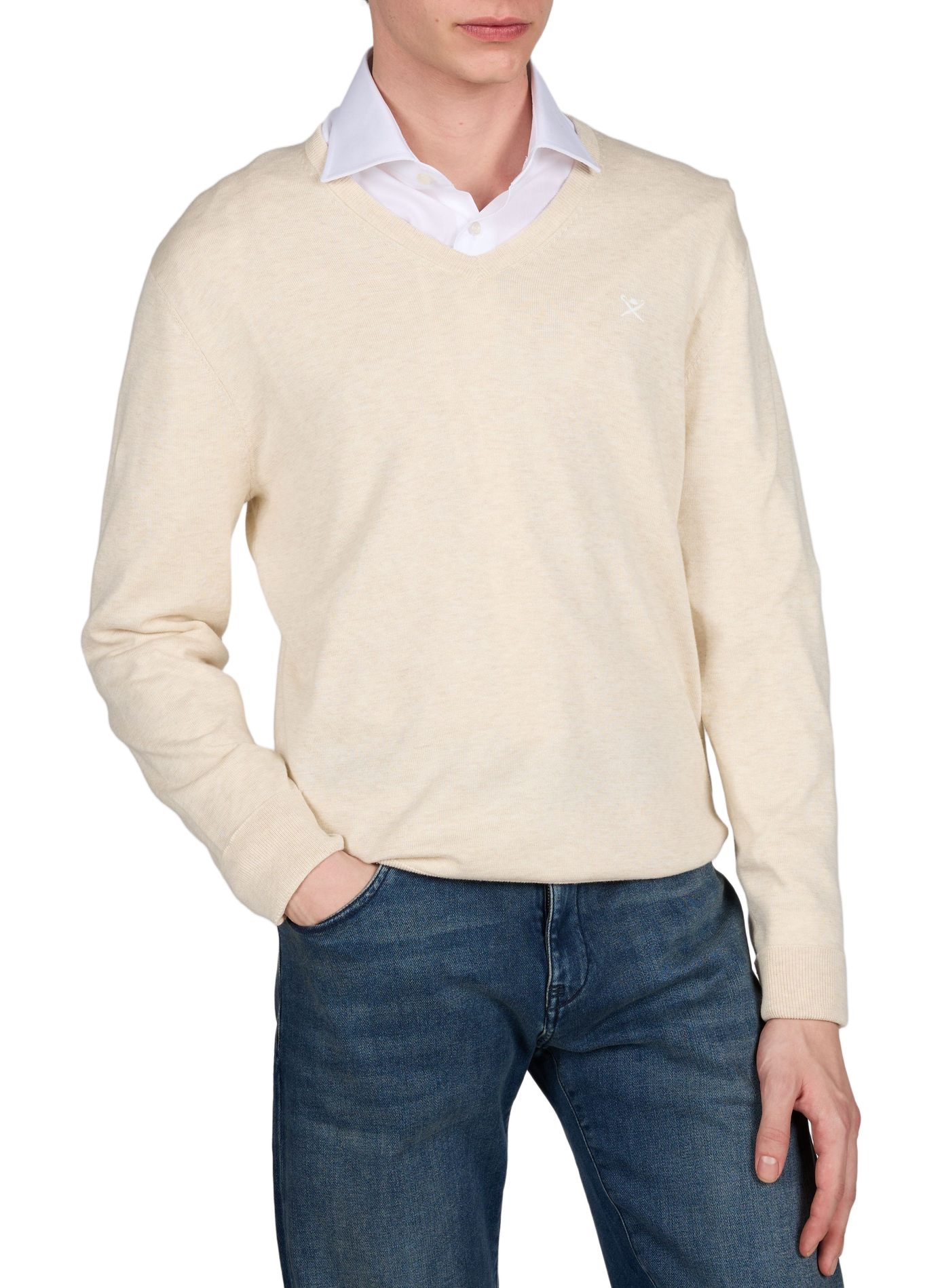 V-neck cotton and silk sweater HACKETT Beige