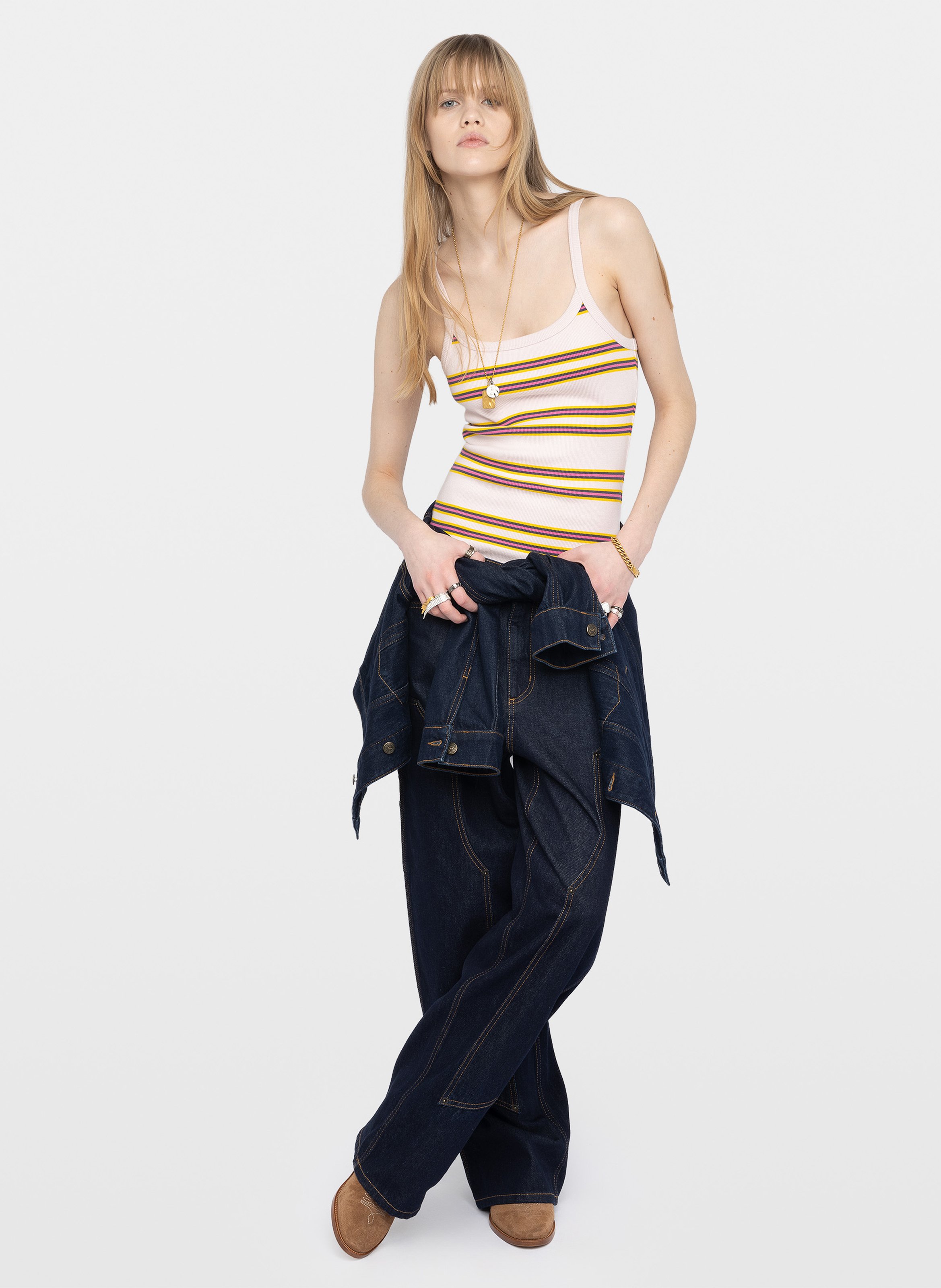 Débardeur ajustée à rayures en coton albao ZADIG&VOLTAIRE Rose