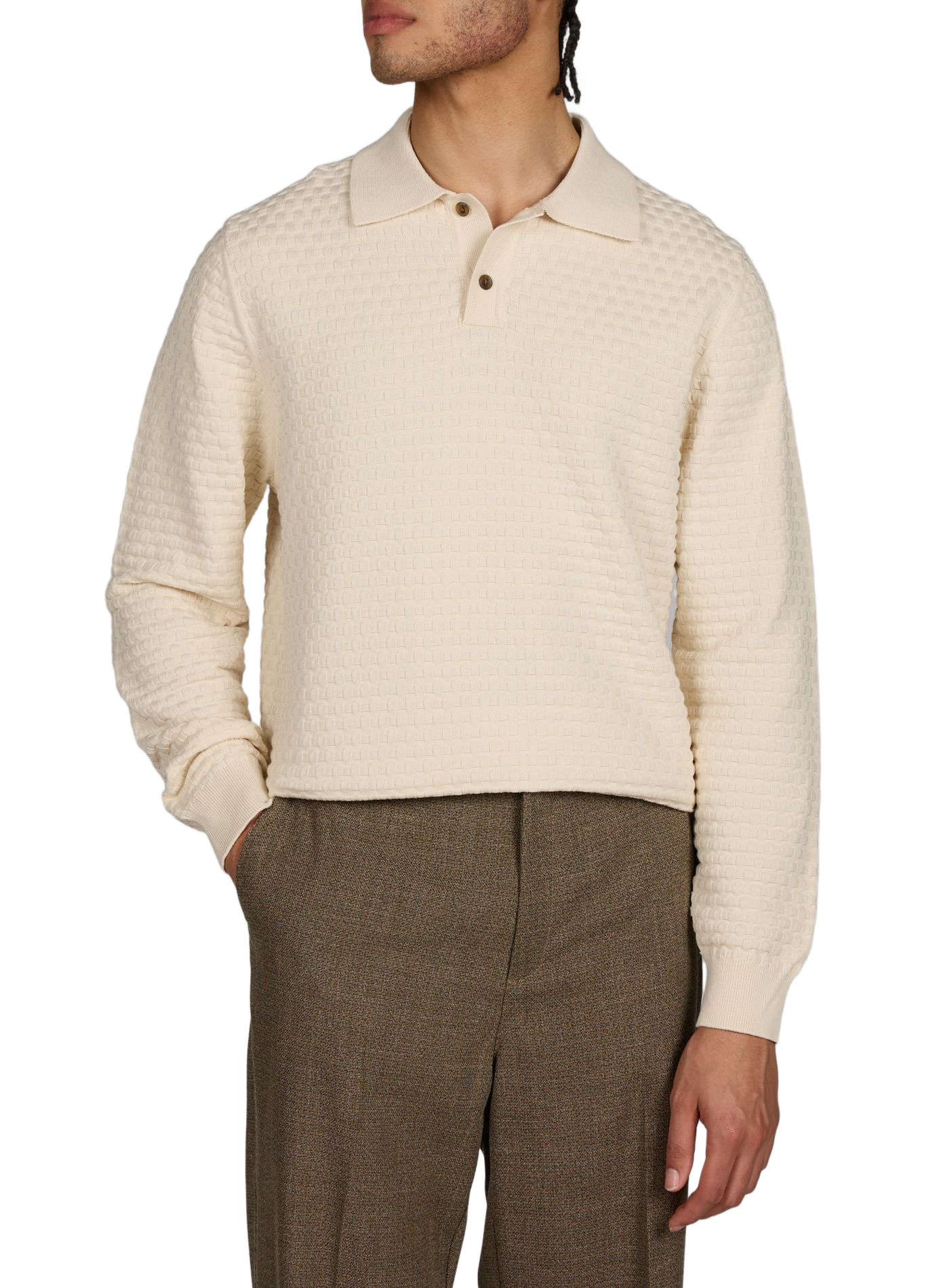 Polo manches longues texturé en coton LES DEUX Beige