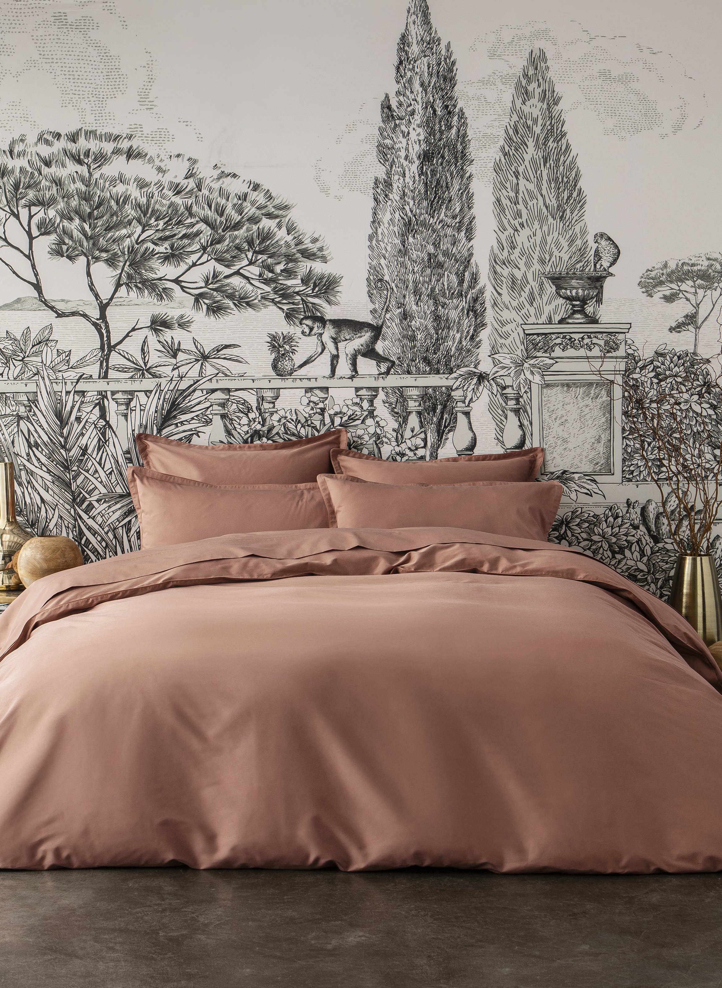 Drap plat uni en satin de coton bio, teophile  Brun terre cuite
