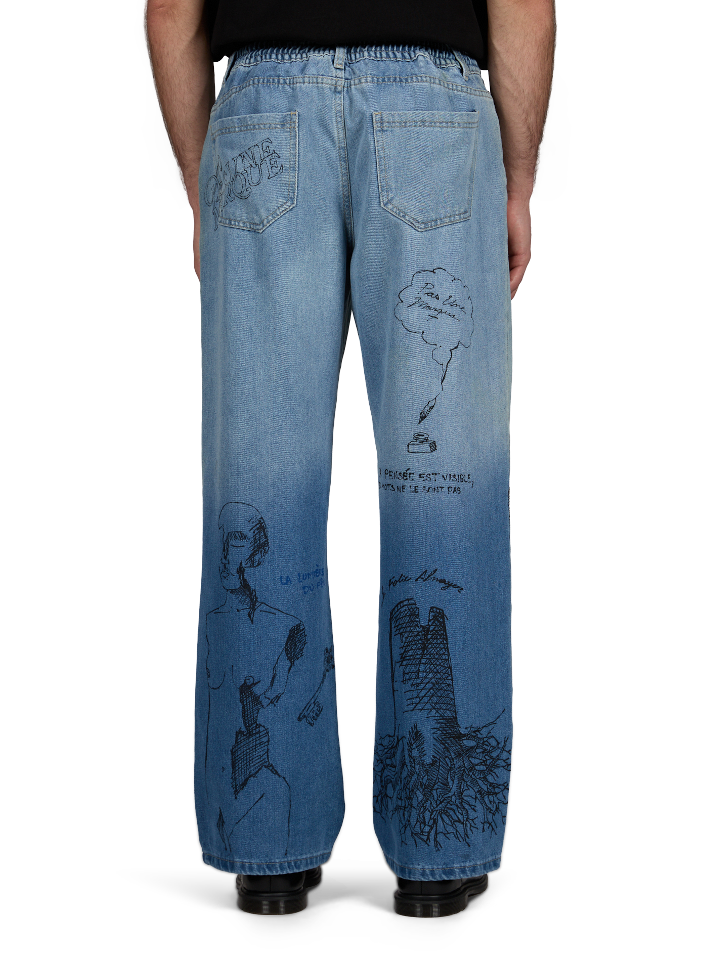 Rechte jeans met katoenen print PAS UNE MARQUE Blauw