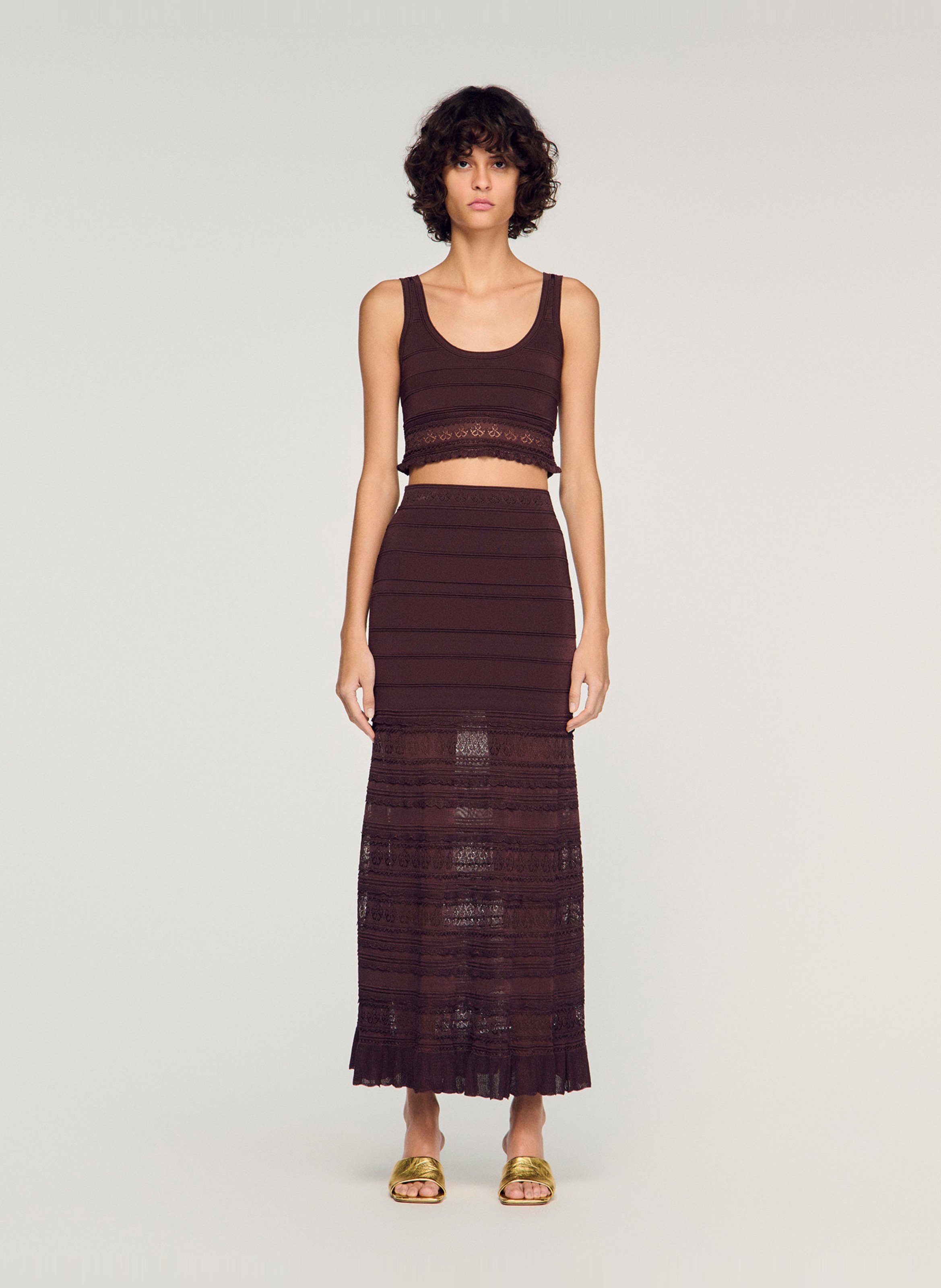 Jupe longue en maille SANDRO Marron