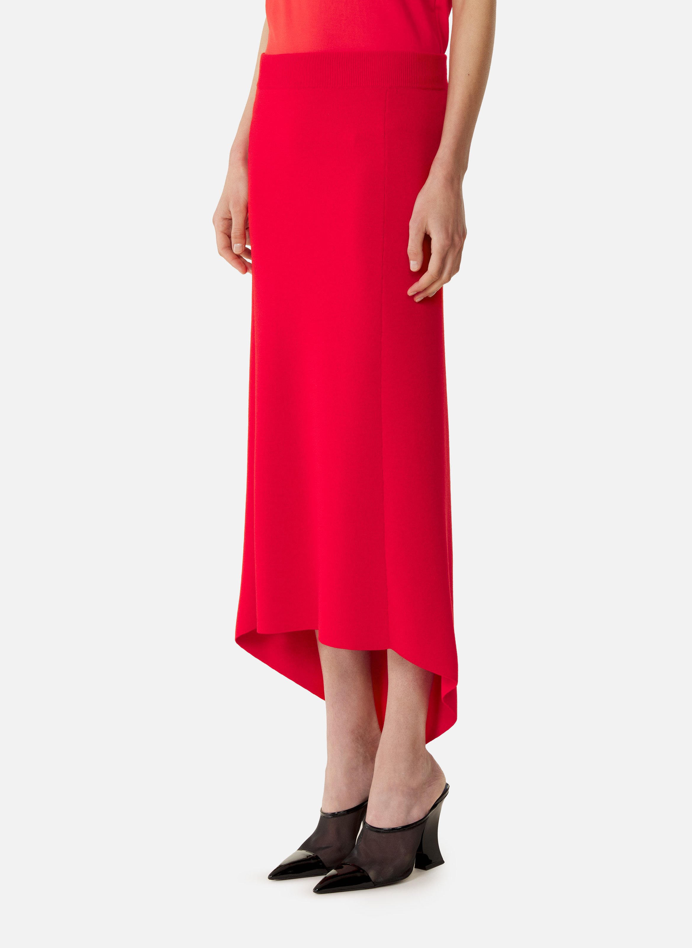 Jupe longue boutonnée en laine mérinos LANVIN Rouge