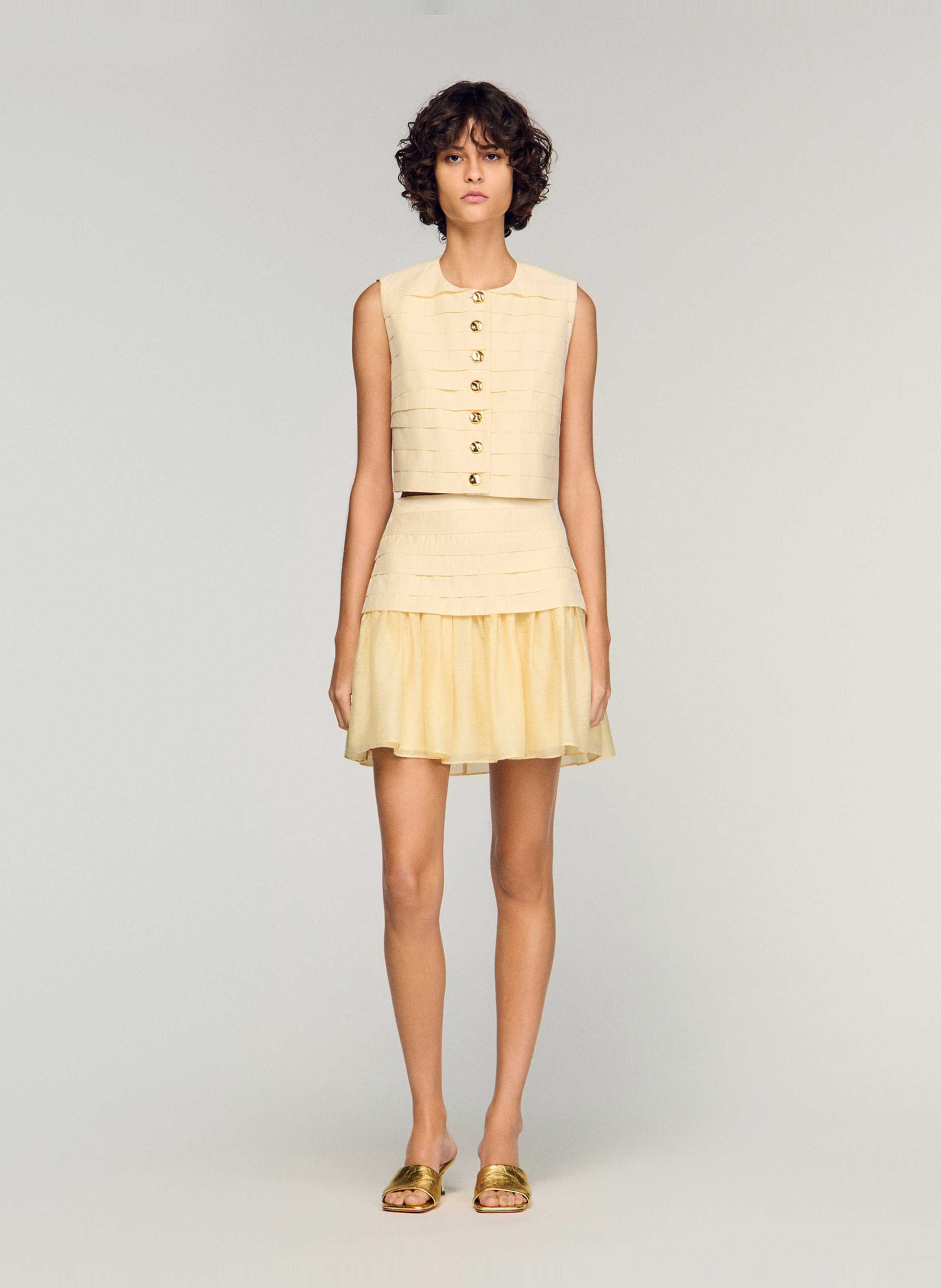 Jupe courte évasée en coton mélangé SANDRO Beige