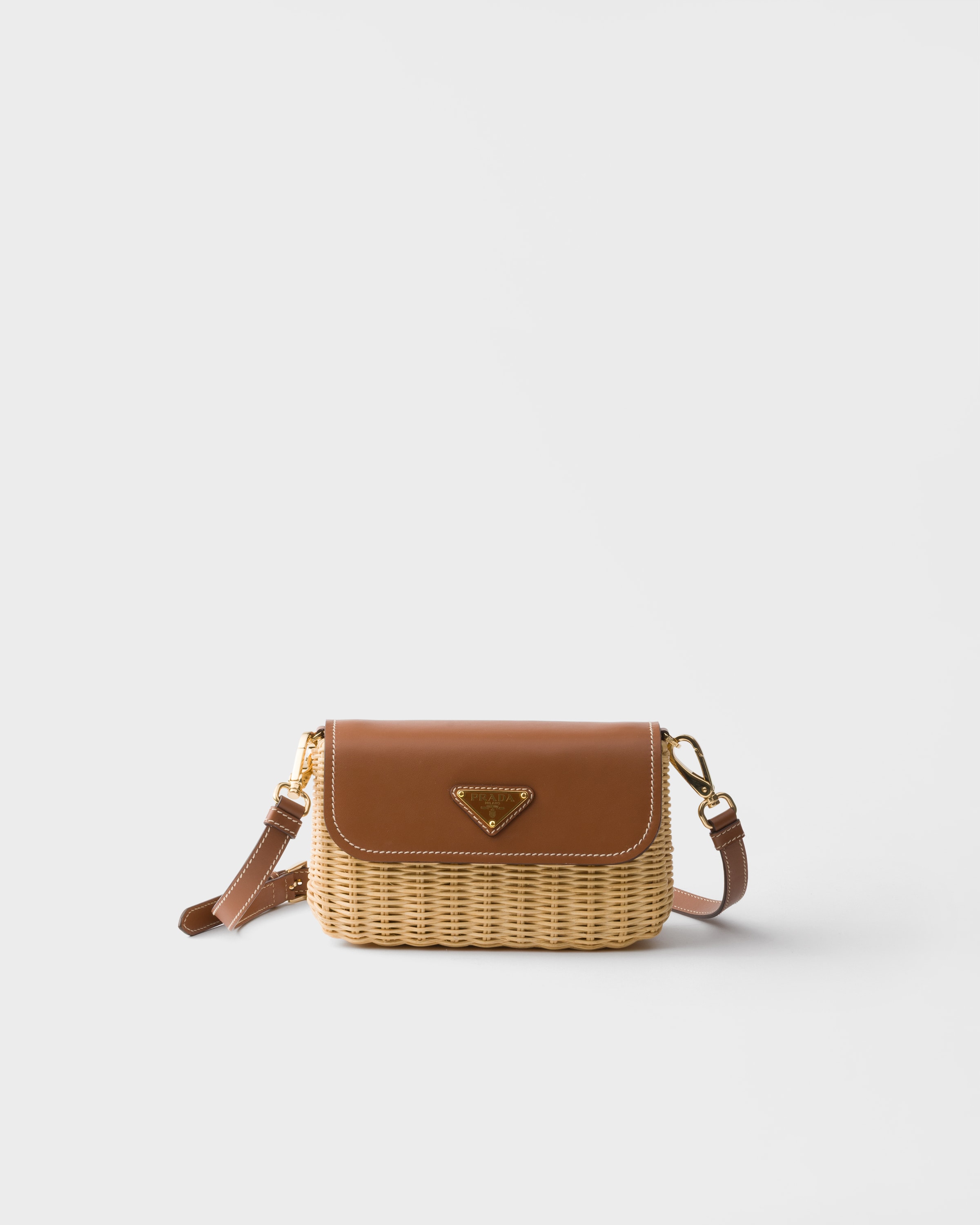 Petit sac porté épaule en osier et cuir PRADA Beige