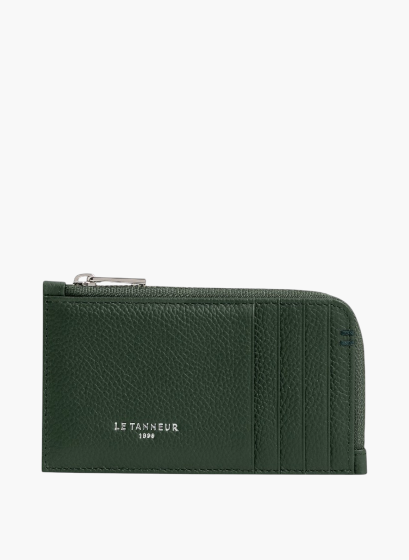 Porte cartes large zippé lucien en cuir grainé LE TANNEUR Vert