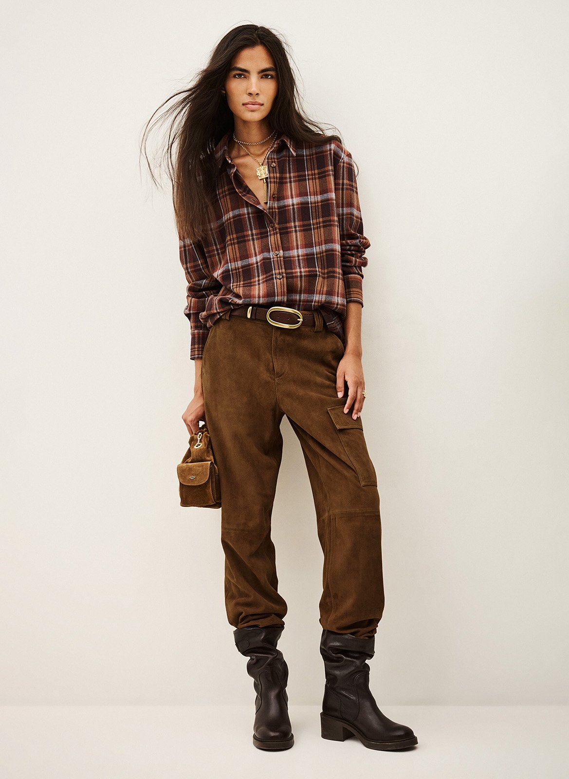 Pantalon slim en cuir suédé sita BA&SH Marron