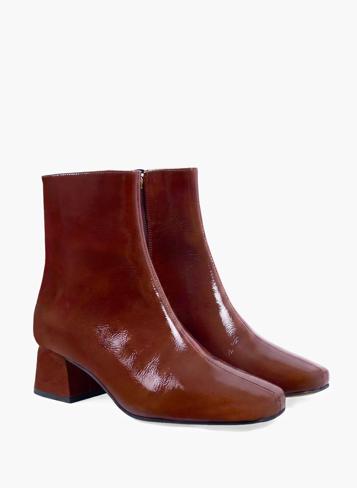 Bottines moyen talon carré diane cuir vernis JULES & JENN Rouge