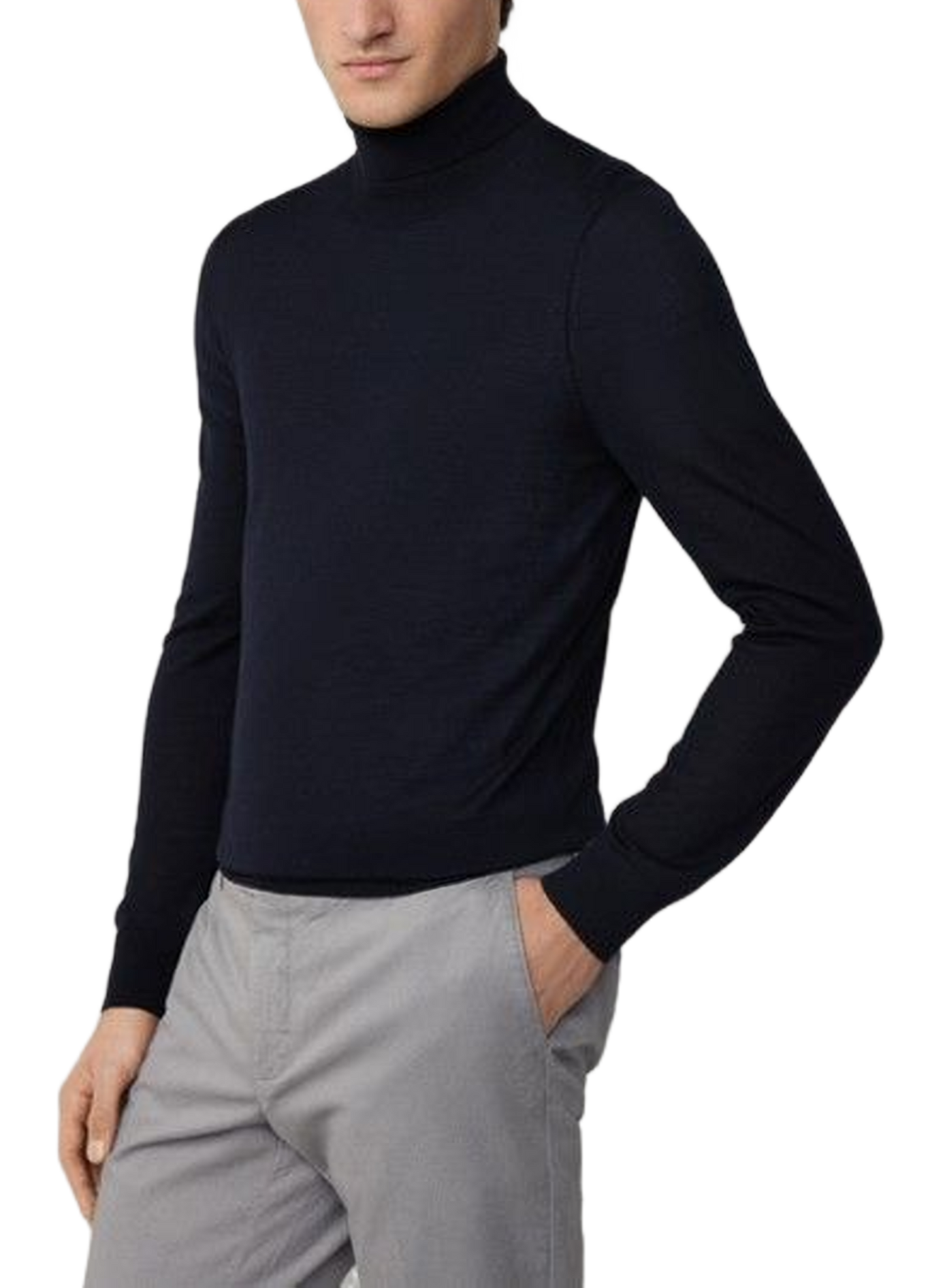 Pull col roulé en laine mérinos et soie HACKETT Bleu