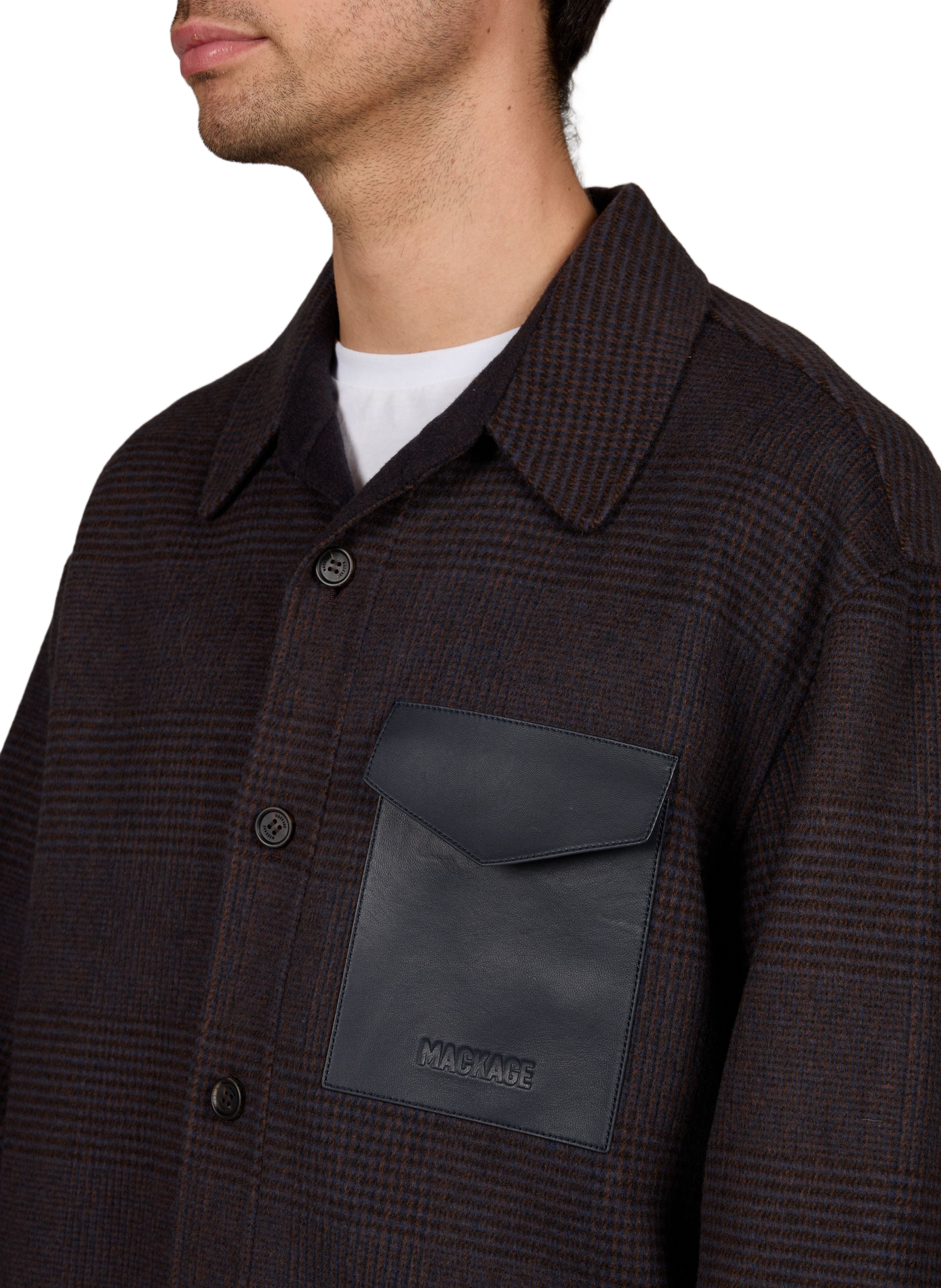 Emmanuel-Pl oversized checkered wool blend shirt. MACKAGE Brown